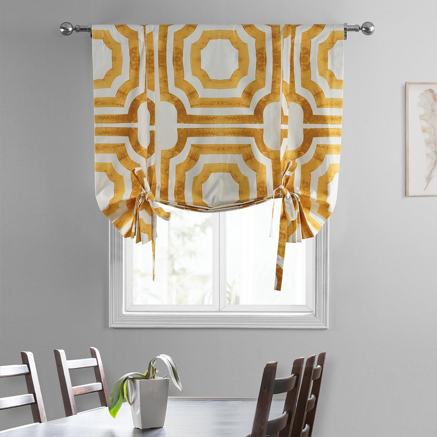 Mecca Gold Geometric Printed Cotton Blackout Tie-Up Window Shade - Perfect for Bedrooms, Nurseries & Home Offices