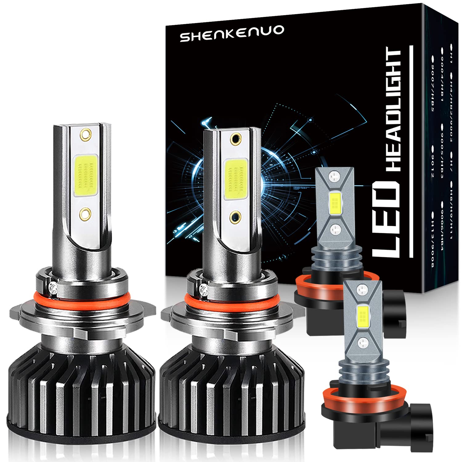 SHENKENUO 9012/HIR2 LED Headlight Bulbs & H16 LED Fog Light Bulbs Combo for TOYOTA RAV4 (2016-2018) - High/Low Beam Conversion Kit, Pack of 4 - Perfect for Night Driving & Enhanced Road Visibility