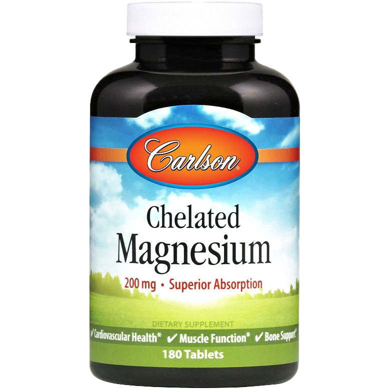 Carlson Labs Chelated Magnesium 200mg - 180 Tablets for Muscle Relaxation, Stress Relief & Better Sleep