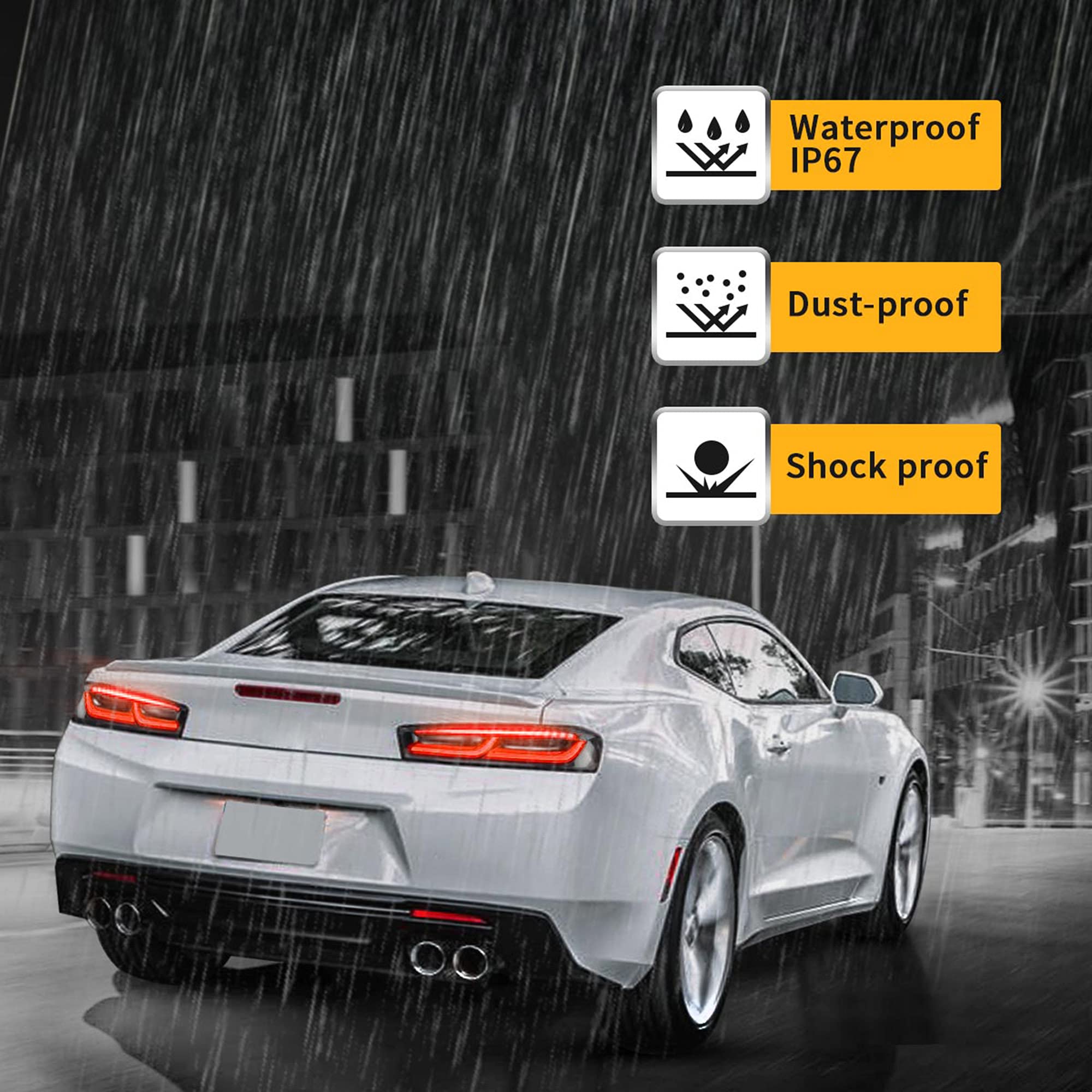 VLAND LED Tail Lights for Chevrolet Camaro 2016-2018 - Red Sequential Turn Signal, Smoke Clear Lens (US Plug) - Left & Right Rear Light Assembly - Perfect for Night Driving & Car Customization