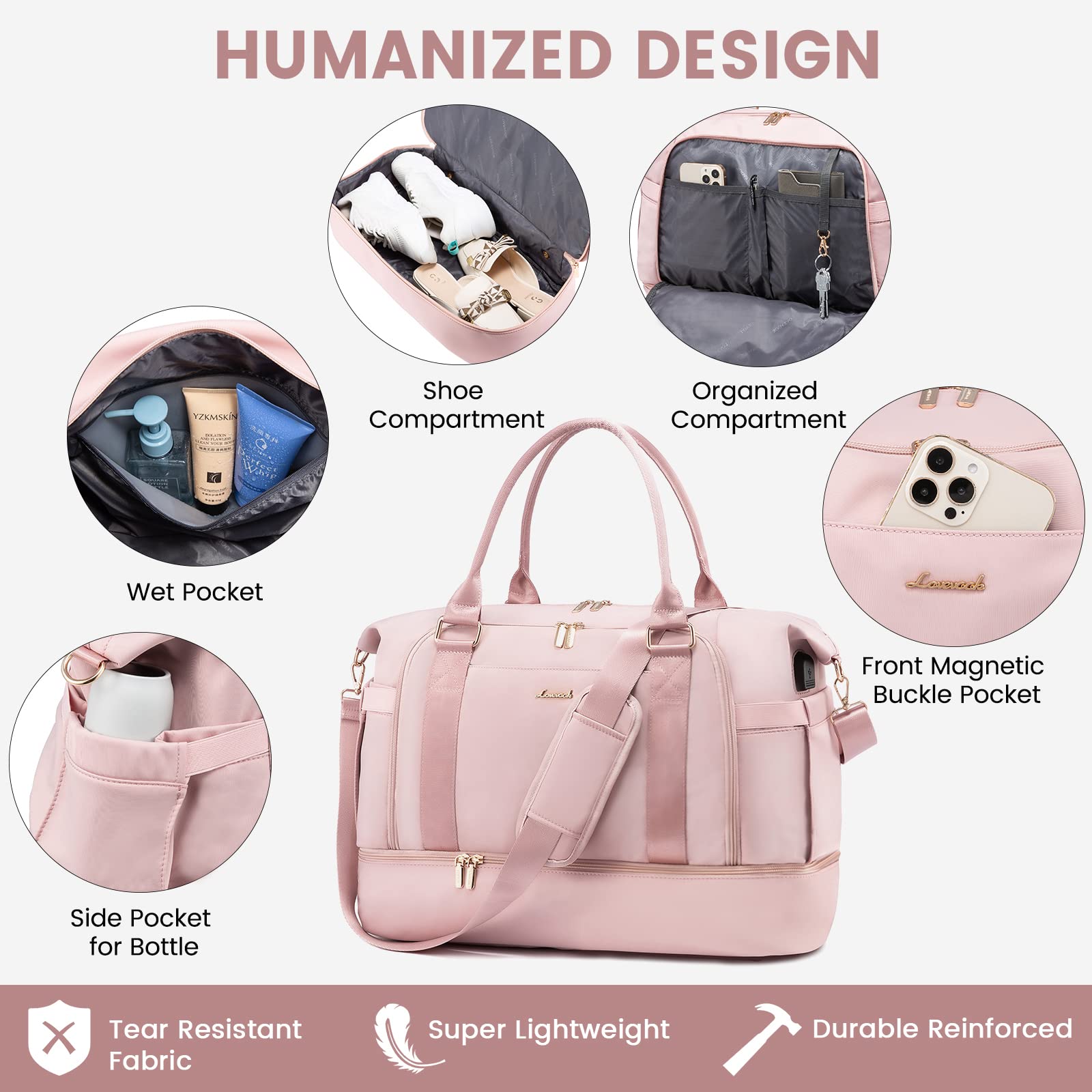 LOVEVOOK Gym Bag for Women - Travel Duffel Bag with USB Charging Port & Shoe Compartment | Weekender Overnight Bag with Toiletry Pouch | Perfect for Workout, Hospital Labor Delivery & Carry-On Travel