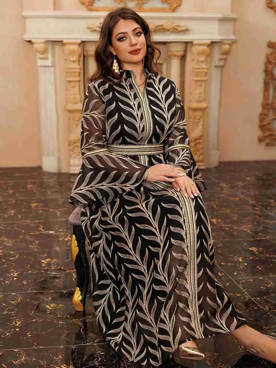 Elegant Eid Doris Embroidered Caftan Dress for Women - Boho Moroccan Kaftan with Intricate Embroidery - Perfect for Eid, Weddings, and Special Occasions