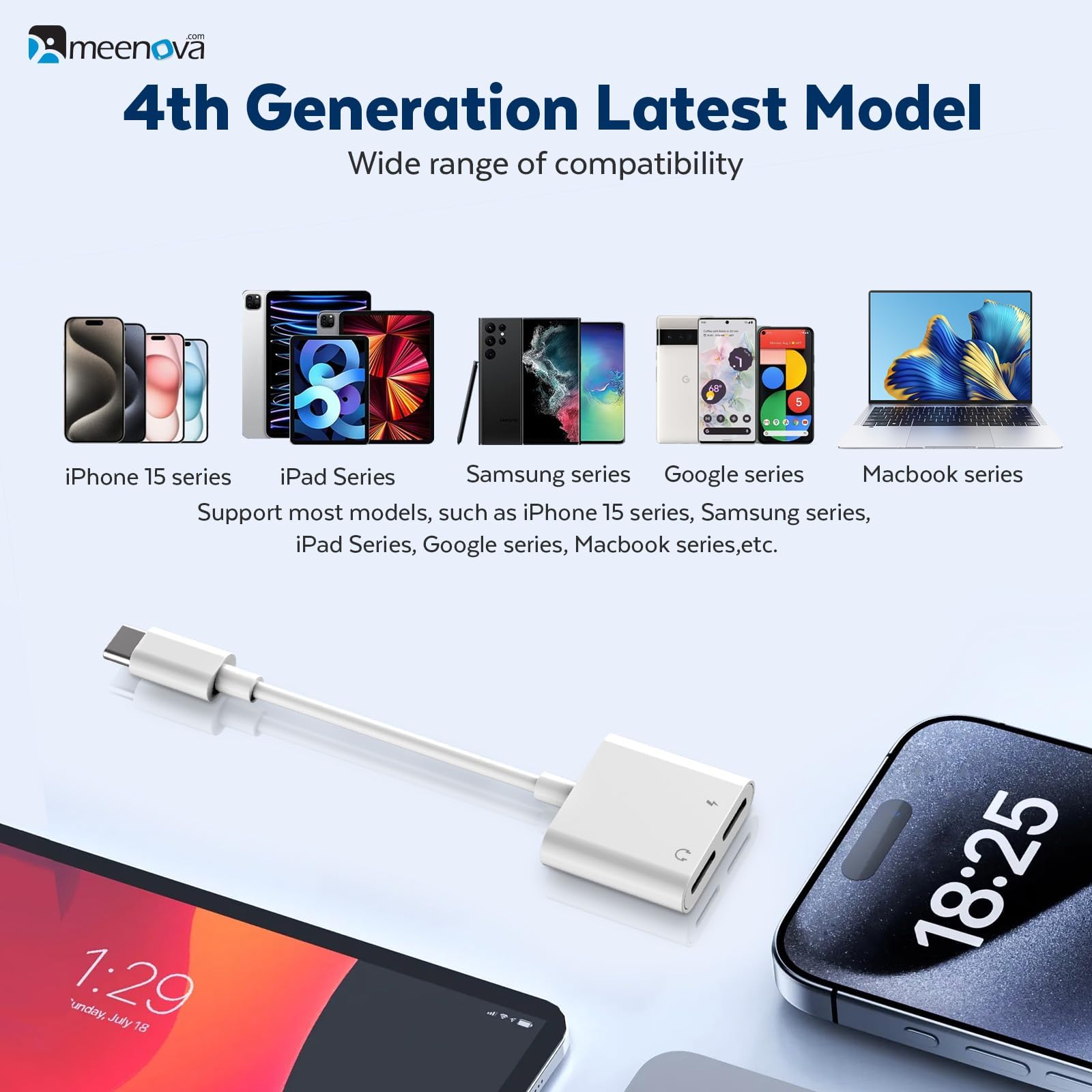 Meenova USB C Splitter 1 to 2 Adapter - 60W Fast Charging & 3.5mm Audio Dongle for iPhone 16/15, Galaxy S24/S23/S22/S21 Ultra, iPad - Simultaneous Charging & Listening - Perfect for Travel, Office & Gaming