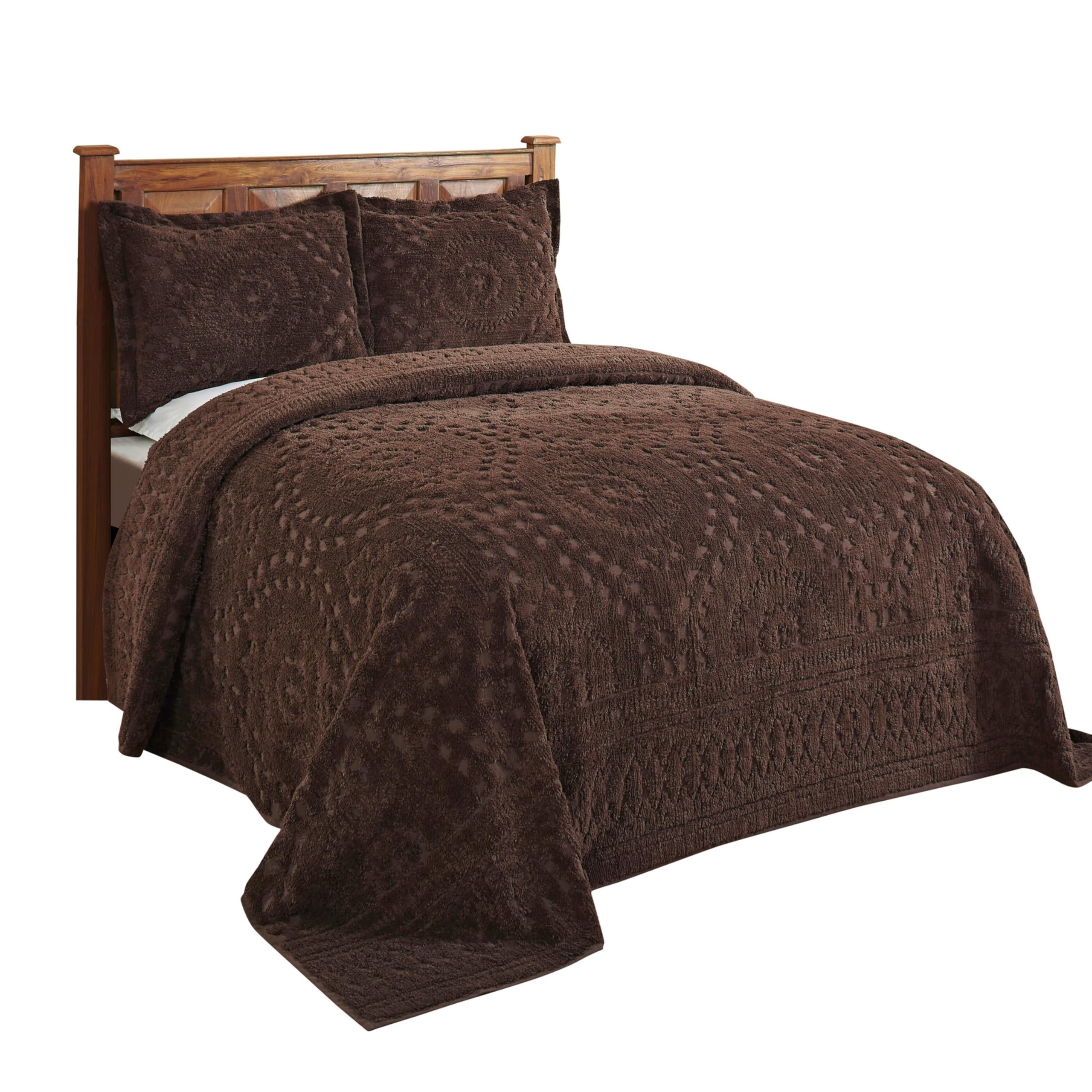 Better Trends Chenille Bedspread Set 3 Pieces - 100% Cotton Full/Double Size Chocolate Brown Medallion Pattern Bedding with 2 Standard Shams | Luxurious Soft Feel, All-Season Comfort, Machine Washable | Perfect for Master Bedroom, Guest Room & Cozy Home Decor (Rio Collection)