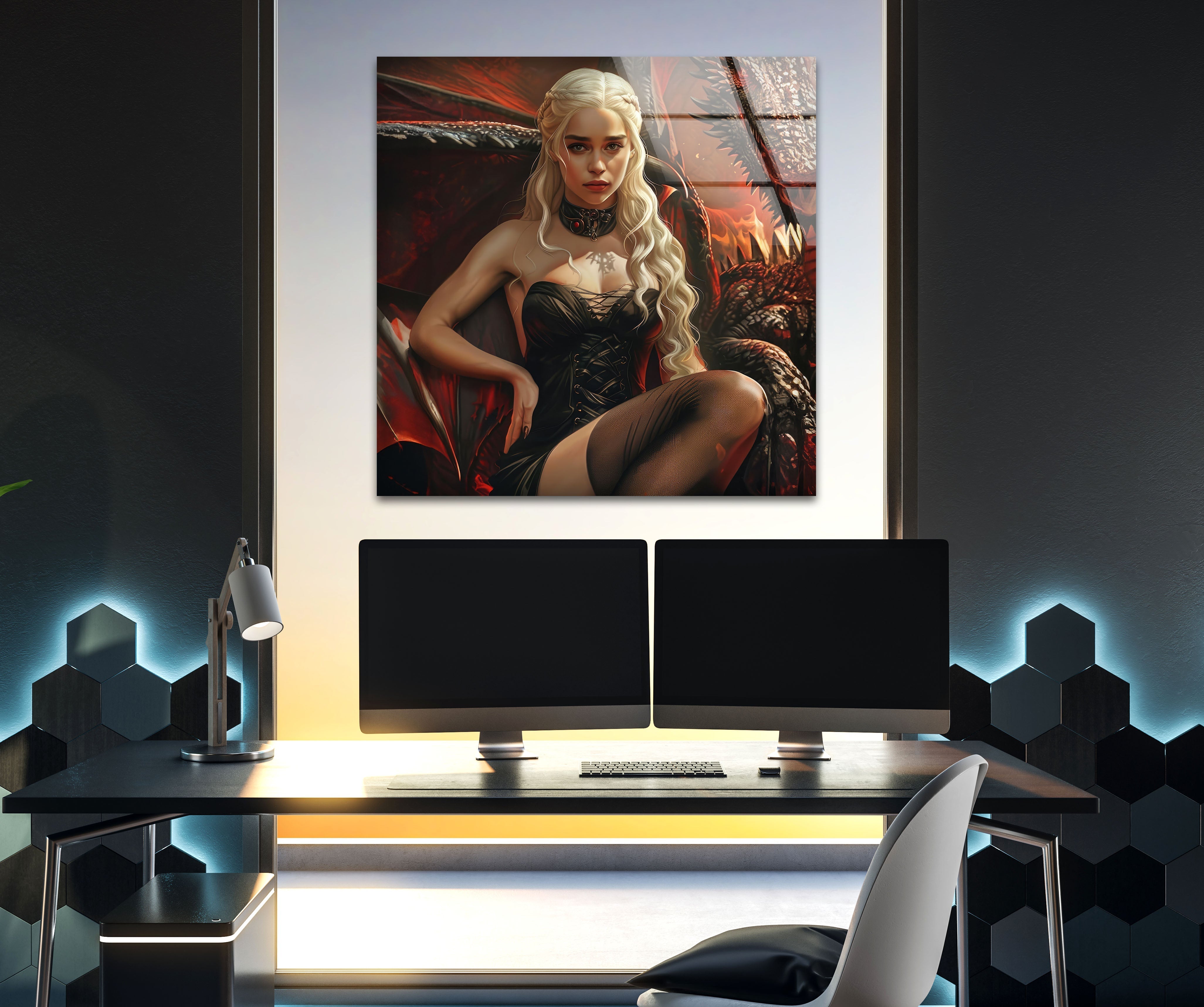 Daenerys Targaryen Glass Wall Art - Handmade Dragon Queen Decor for Game of Thrones Fans - Perfect for Living Room, Bedroom, or Office Decor