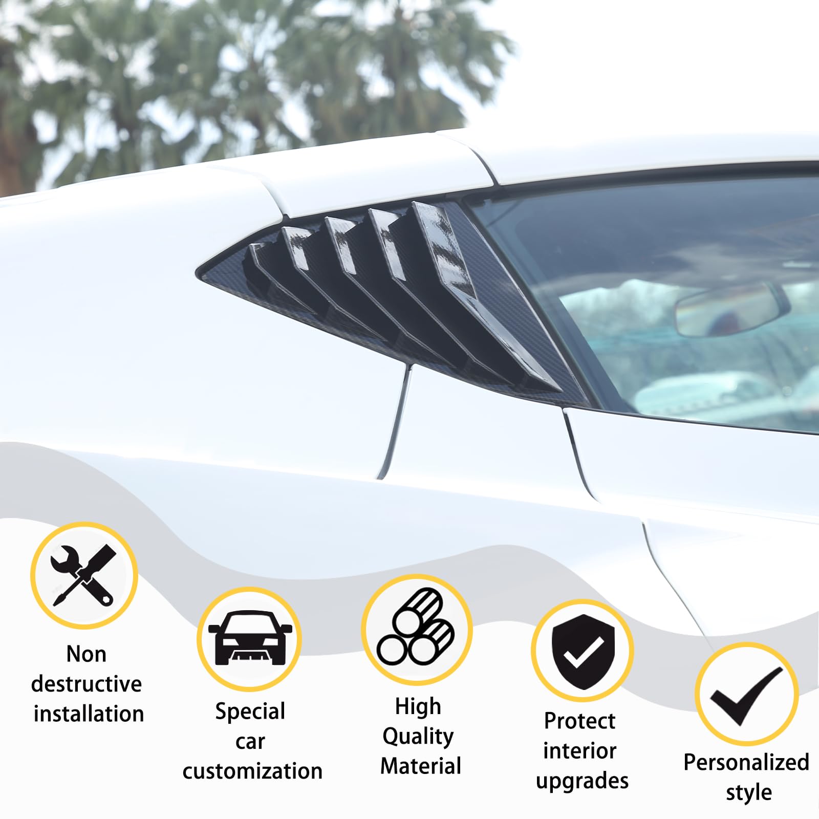 **Corvette C8 Stingray 2020-2023 Rear Side Window Louver Cover - Carbon Fiber Pattern Air Vent Shades & Trim Pair - Enhances Style & Aerodynamics for Sports Car Enthusiasts**