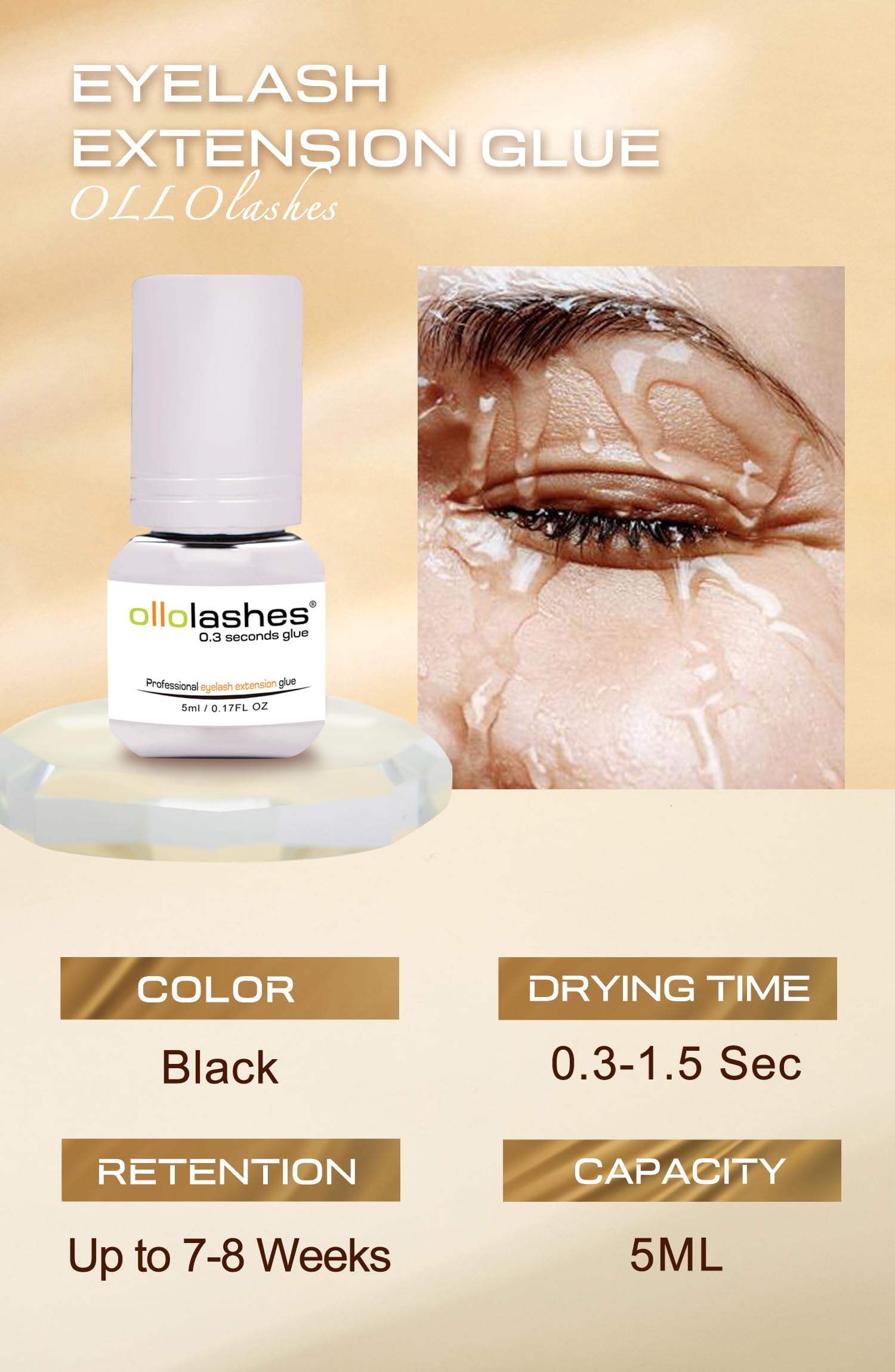 Professional Eyelash Extension Glue - Waterproof, Sweatproof, Oilproof - Fast Drying 0.3-1 Sec - Lasts 7-8 Weeks - 5ml Salon Quality Adhesive - Perfect for Lash Artists & Professionals - Ideal for Salon Use, Bridal Makeup & Special Occasions