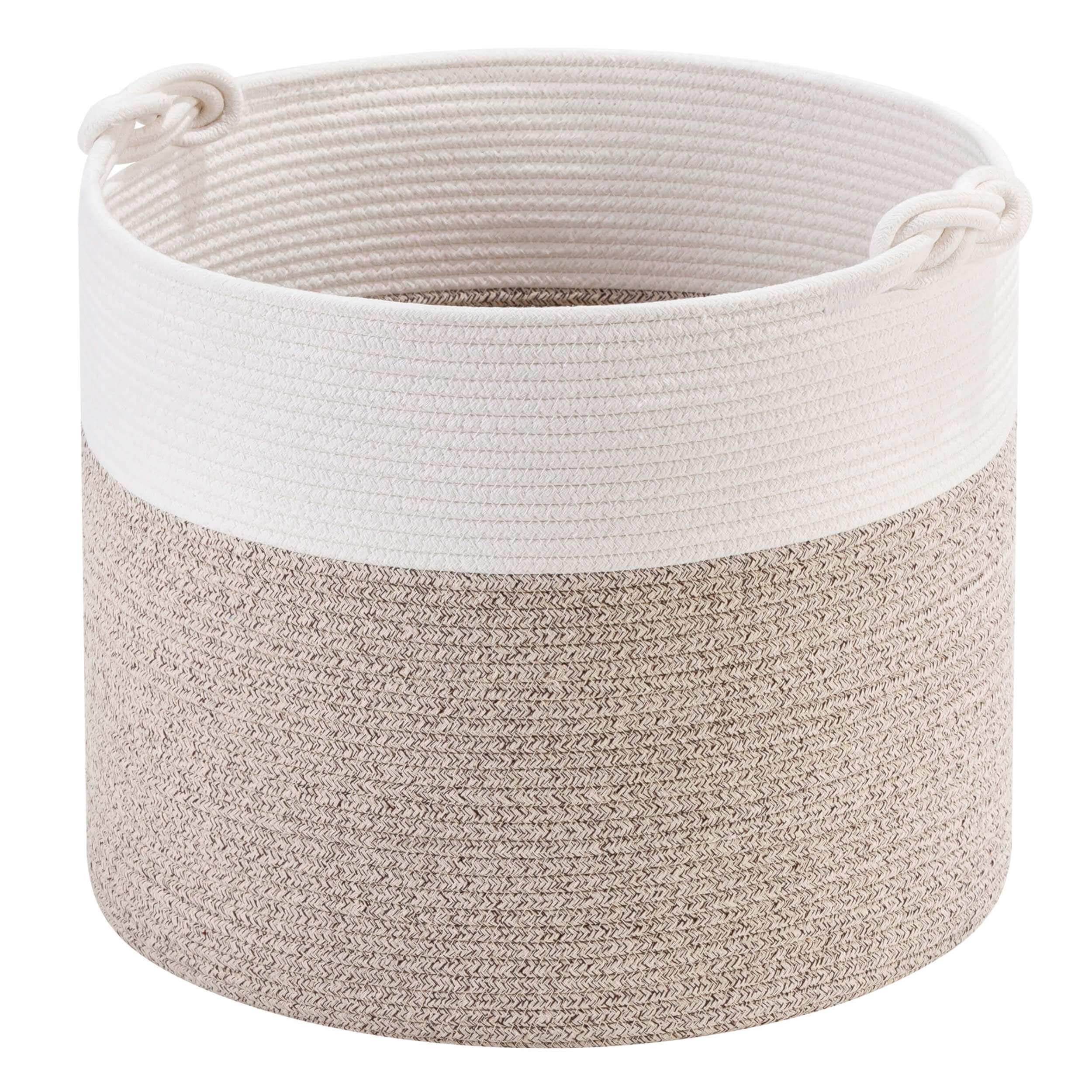 MINTWOOD 15 x 14.2 Inch Woven Cotton Rope Storage Basket - Multi-Purpose Organizer for Toys, Laundry, Nursery, Blankets & Pet Supplies (Light Brown) | Perfect for Home, Bedroom, Kids Room & Gift Giving