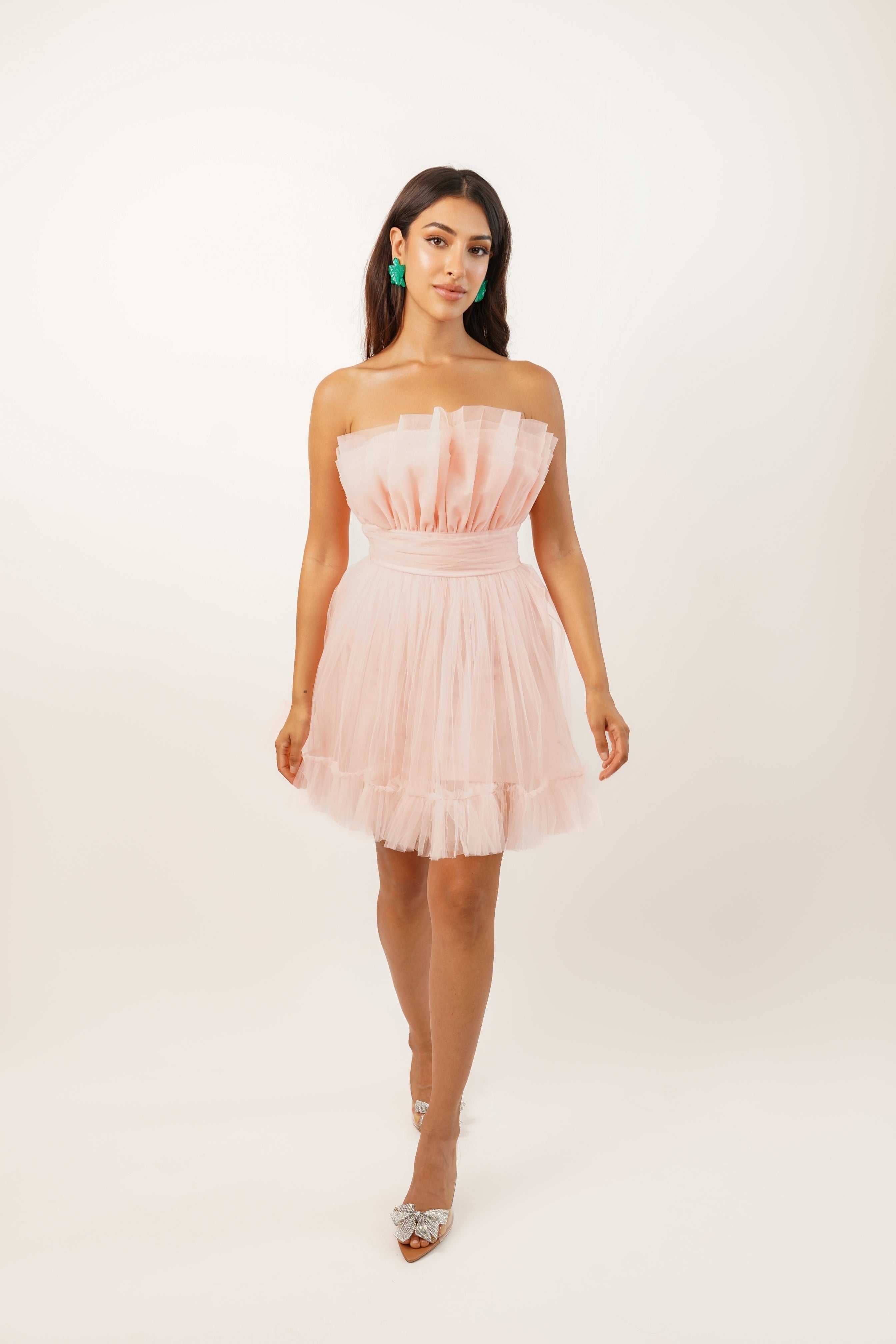 Nanita Blush Pink Tulle Mini Dress for Women - Elegant Party, Wedding Guest & Special Occasion Outfit
