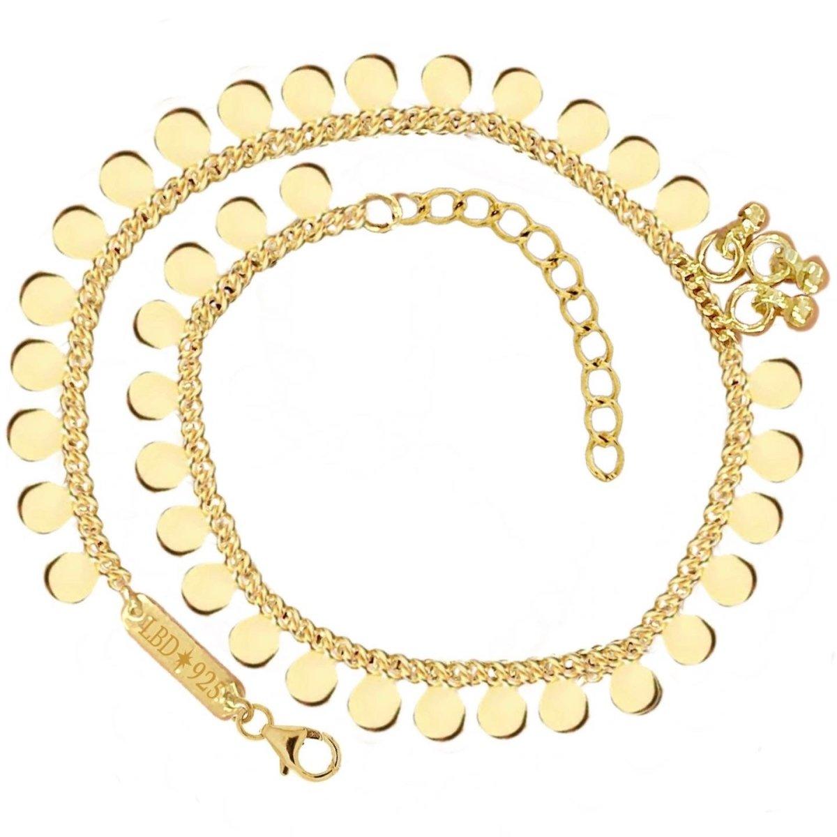 Laihas Gypsy Round Disk Gold Vermeil Anklet - Elegant Boho Ankle Bracelet for Women, Perfect for Beach, Festival & Summer Outfits