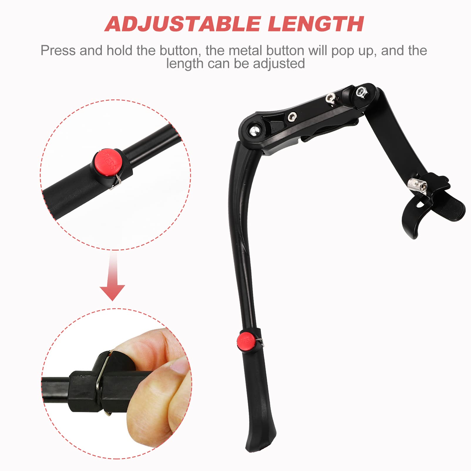 Adjustable Bicycle Kickstand - Heavy Duty Alloy Bike Side Stand with Foldable Design for Kids & Adult Bikes - Perfect for Parking, Exercise Bikes, and Outdoor Cycling Accessories