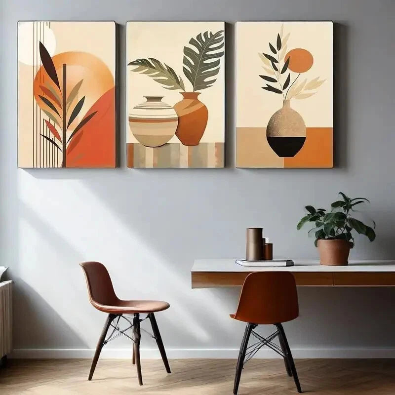 3-Piece Bohemian Modern Abstract Geometric Metal Wall Art Prints - Ready to Hang Home Decor for Living Room, Bedroom & Office