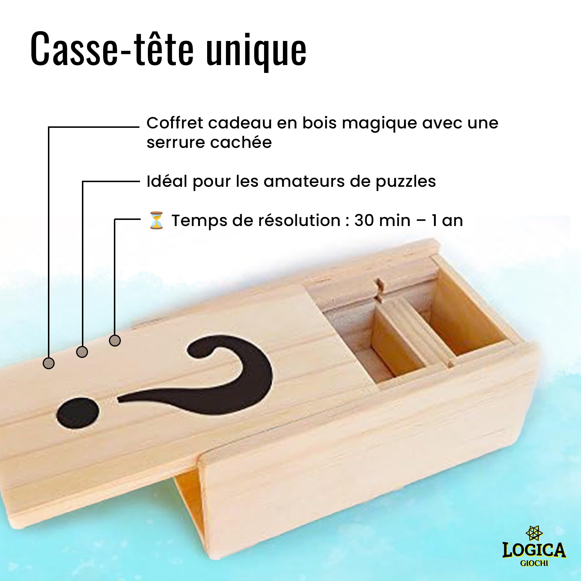 Logic Puzzle Wooden Box - Secret Box Collection Leonardo da Vinci - Level 5/6 Difficulty Brain Teaser - Perfect for Family Game Night & Intellectual Challenges