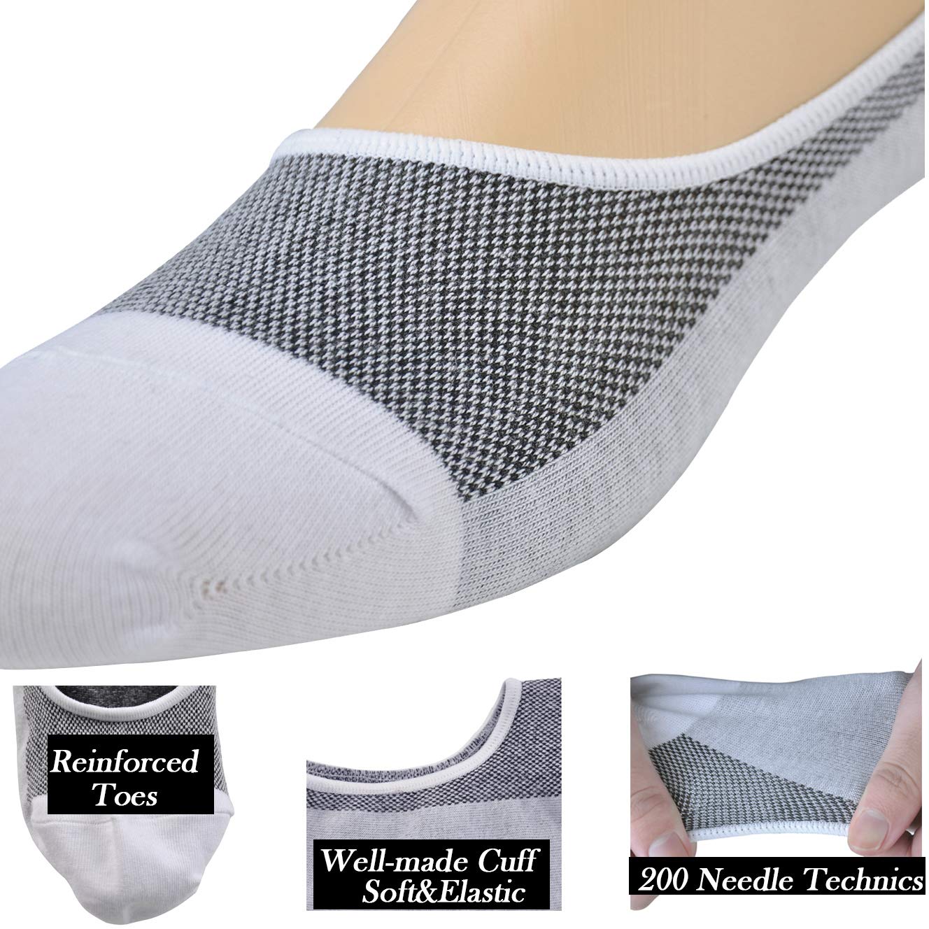 JORMATT Genuine Men's No Show Socks - Low Cut Cotton Loafer & Sneaker Socks with Non-Slip Grips - Perfect for Casual Wear, Office & Sports