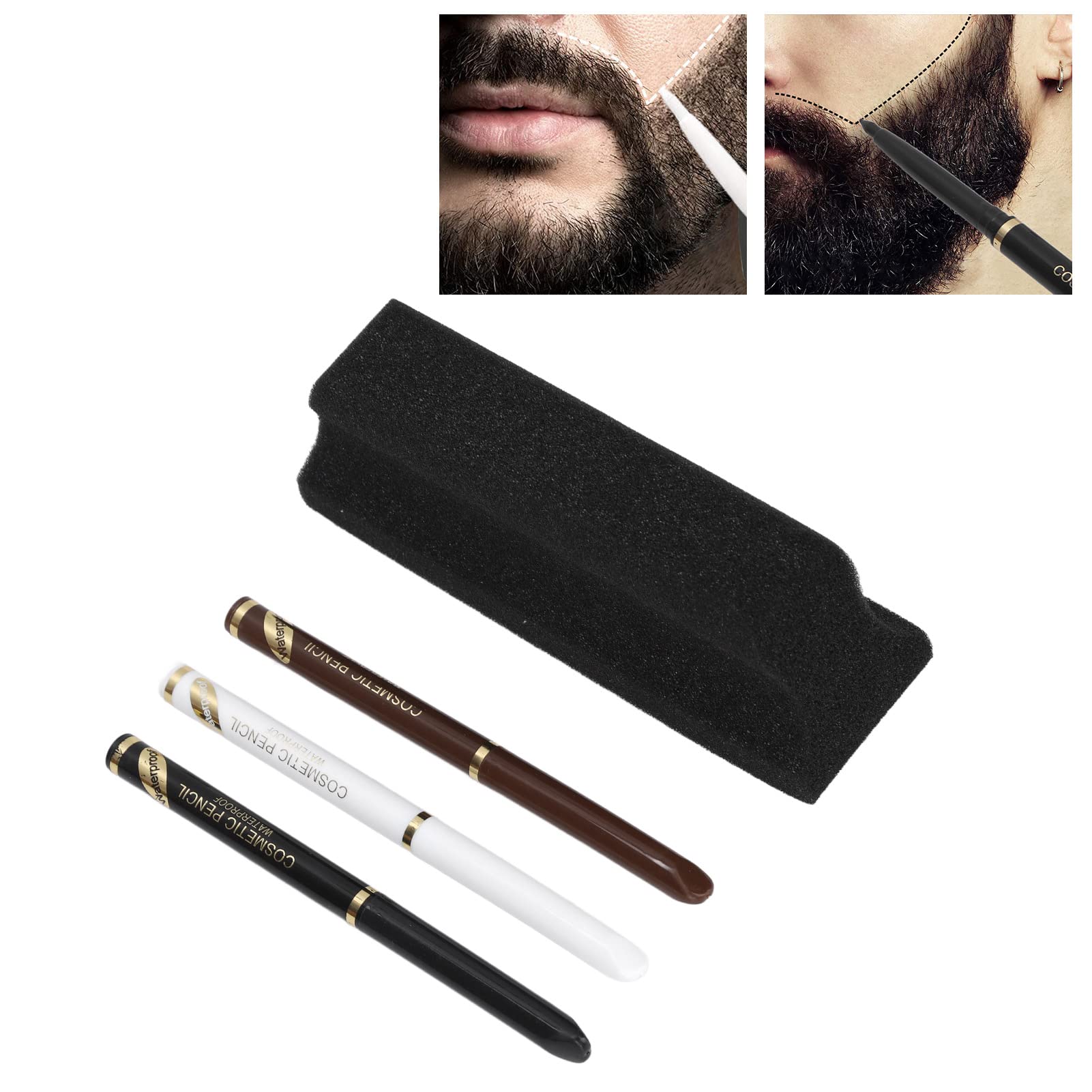 Beard Filler Pen for Men - 3 Pack Beard Contour Pencils in White, Black & Brown - Natural Looking Facial Hair Enhancer & Color Touch Up - Perfect for Sparse Beards, Patchy Areas & Grooming Routine (Home, Travel, Daily Use)