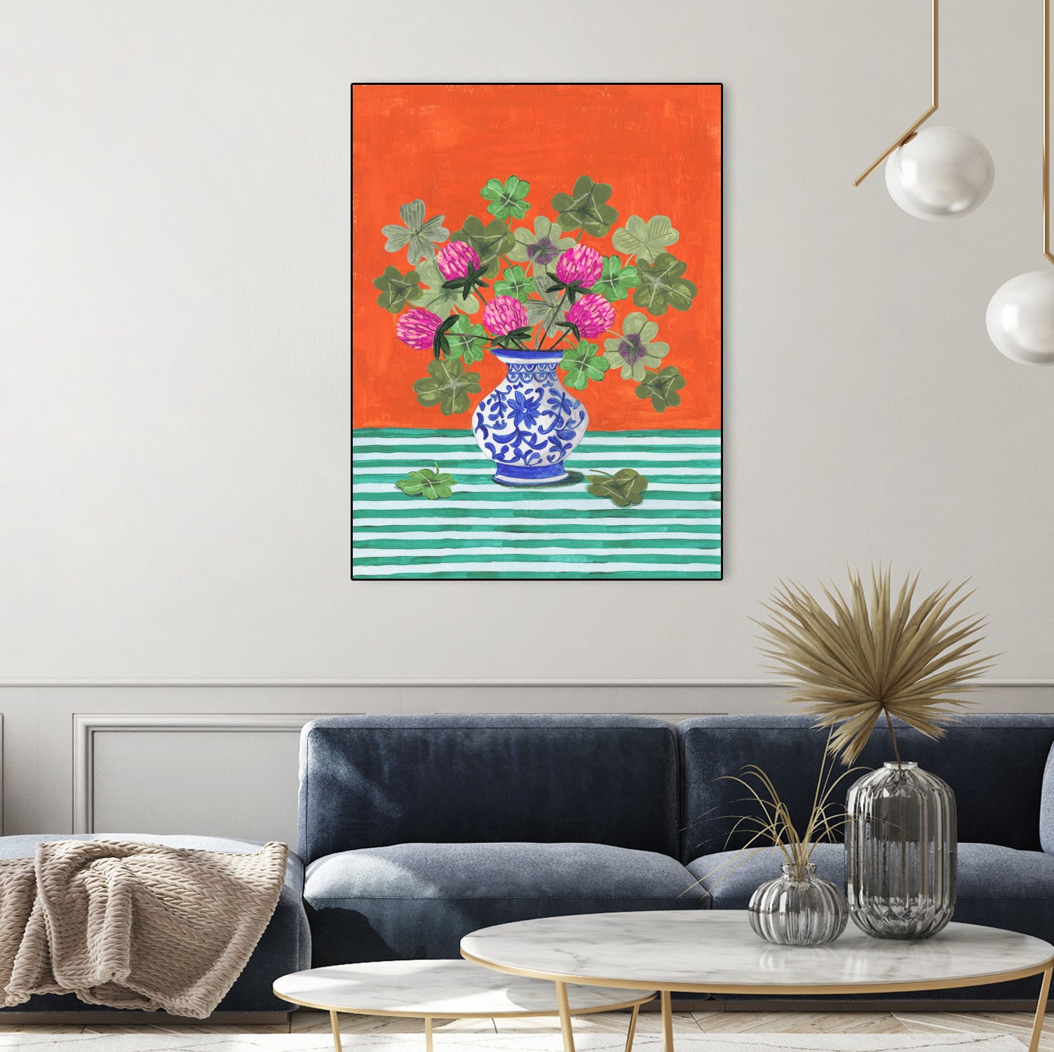 Clovers and Pink Blossoms - Elegant Floral Design for Home Decor, Wedding Bouquets & Spring Gift Ideas