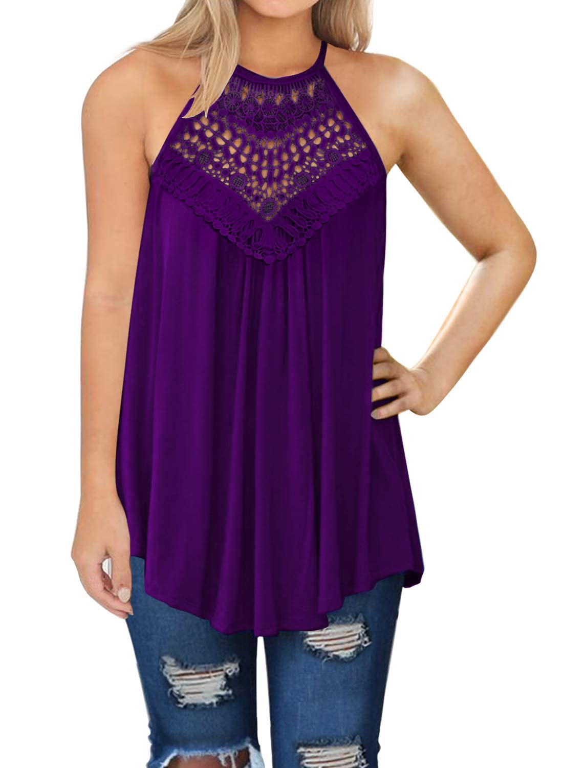 MIHOLL Women's Summer Sleeveless Lace Tank Top - Flowy Loose Casual Shirt for Beach, Vacation & Everyday Wear