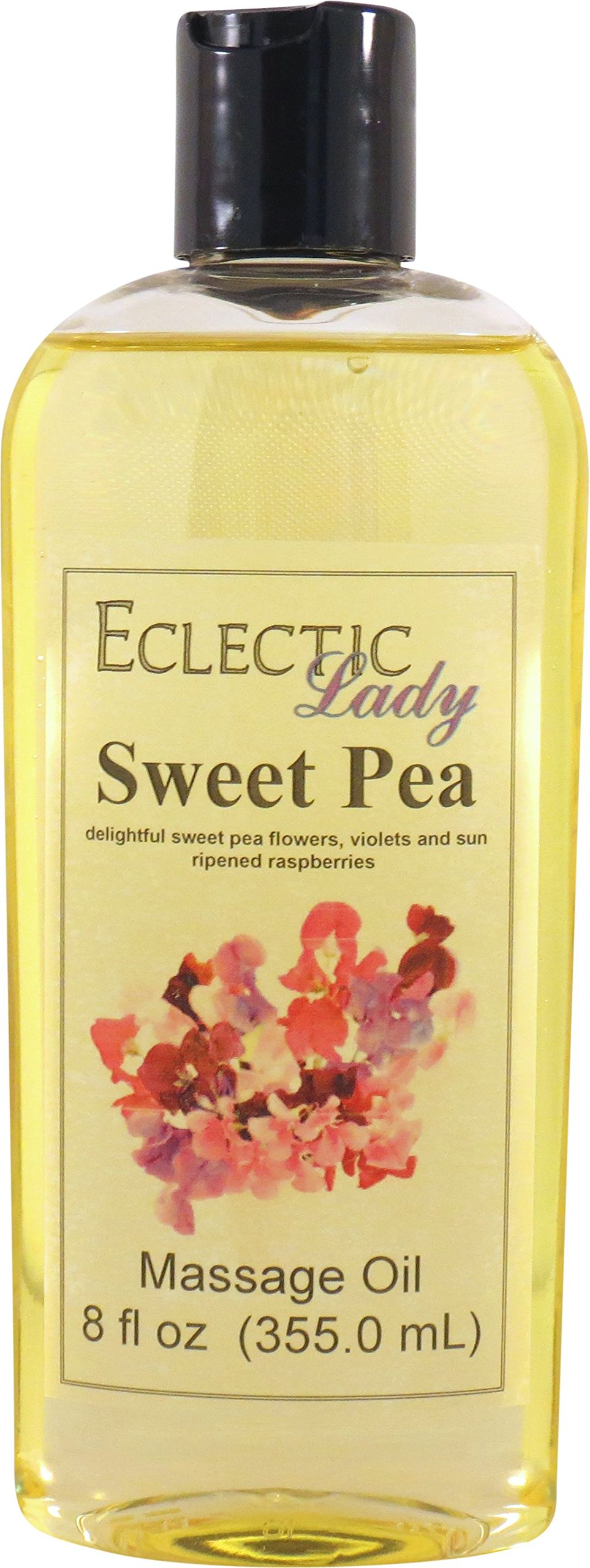Sweet Pea Massage Oil - 8 oz Natural Blend with Sweet Almond & Jojoba Oil | Preservative-Free Aromatherapy Oil for Relaxation, Couples Massage & Spa Treatments | Perfect for Stress Relief & Romantic Evenings