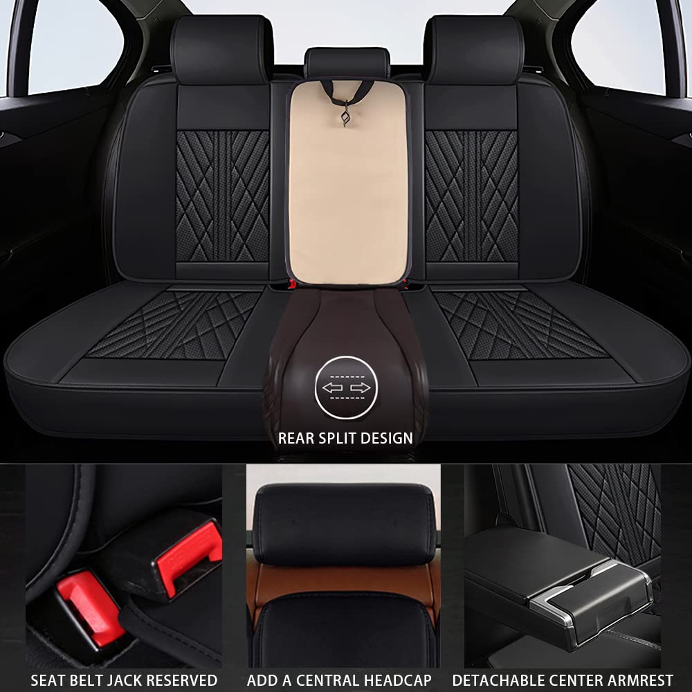 Premium Napa Leather Waterproof Car Seat Cover for Chevy Colorado 2004-2023 - Anti-Slip, Airbag Compatible, Easy to Install with 2 Headrests & 2 Back Pillows (Beige Black) - Perfect for Road Trips, Daily Commutes & Off-Road Adventures