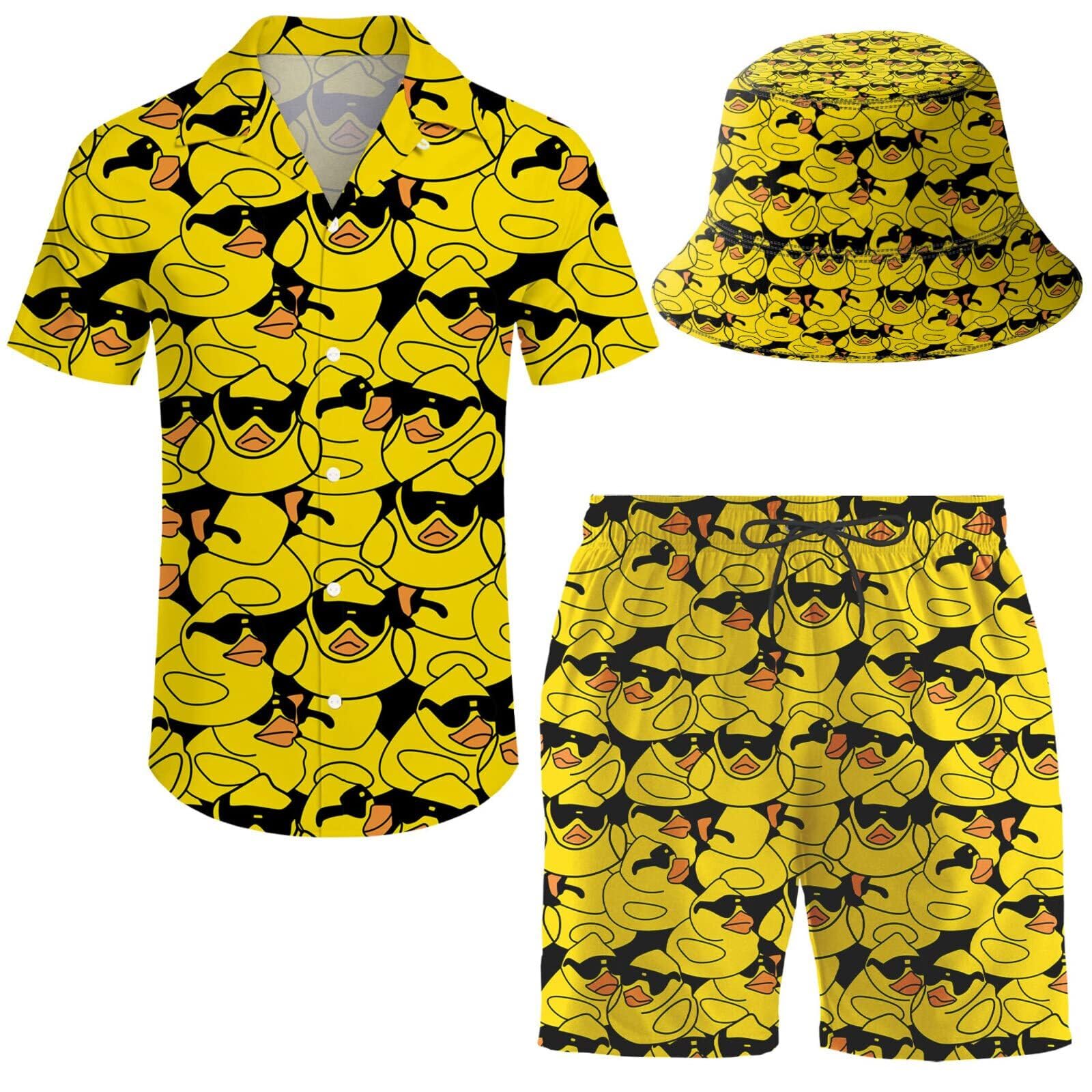 Hawaiian Shirt and Shorts Set for Men - 2 Piece Tracksuit with Button Down Shirt & Matching Shorts + Free Bucket Hat | Beachwear, Summer Outfits, Vacation Style