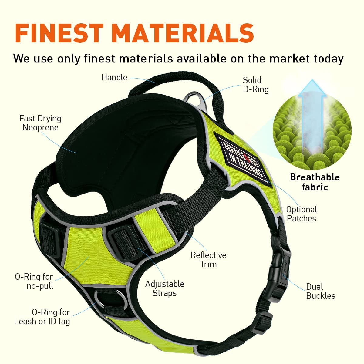 No-Pull Dog Harness with Handle & Reflective Patches - Adjustable 36-45 Inch Service Dog Vest with Quick-Release Buckles (Green) - Perfect for Training, Walking & Outdoor Adventures