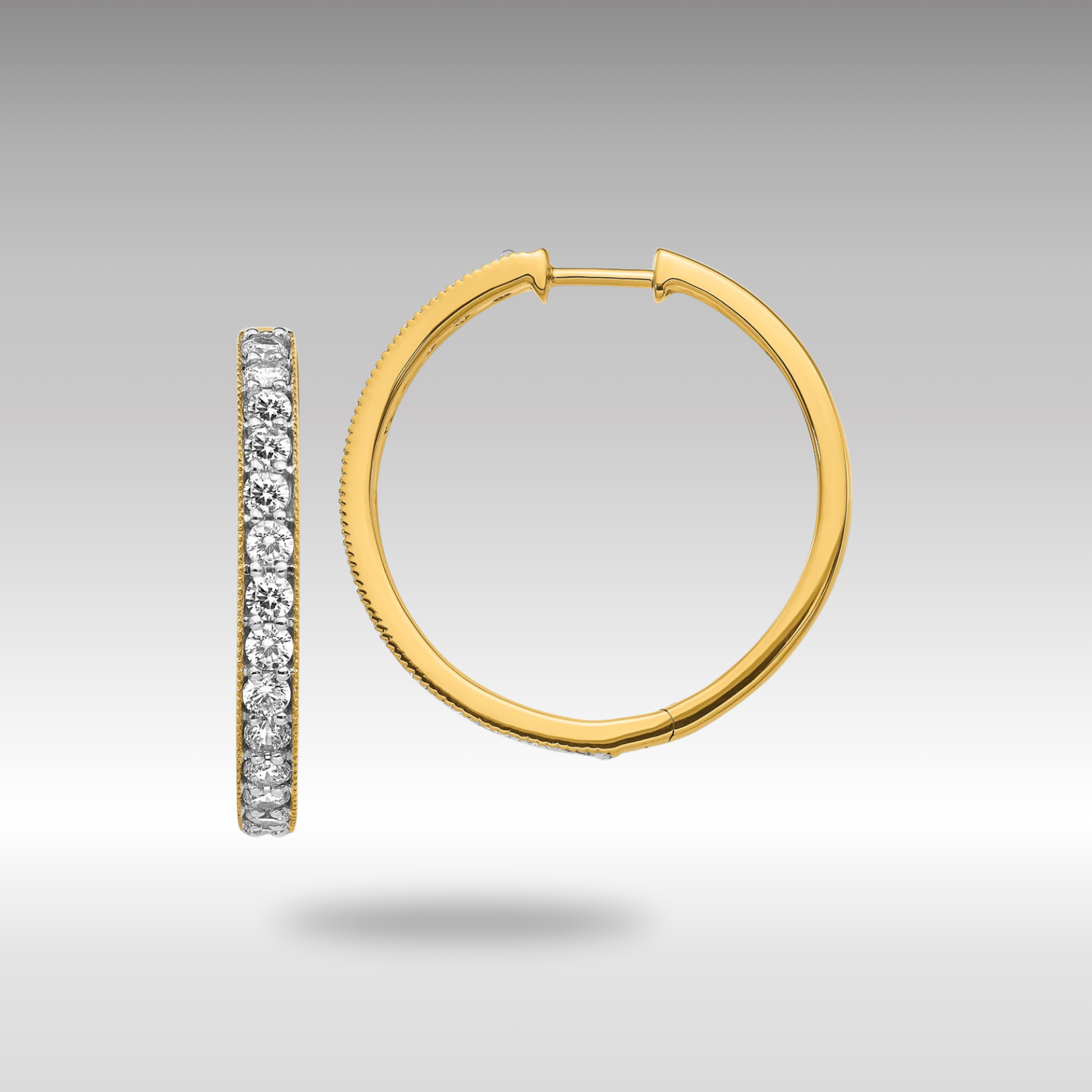 14K Gold Diamond Milgrain Hinged Hoop Earrings - Classic Elegant Dangle Earrings for Women | Model EM4284 | Perfect for Weddings, Parties & Special Occasions