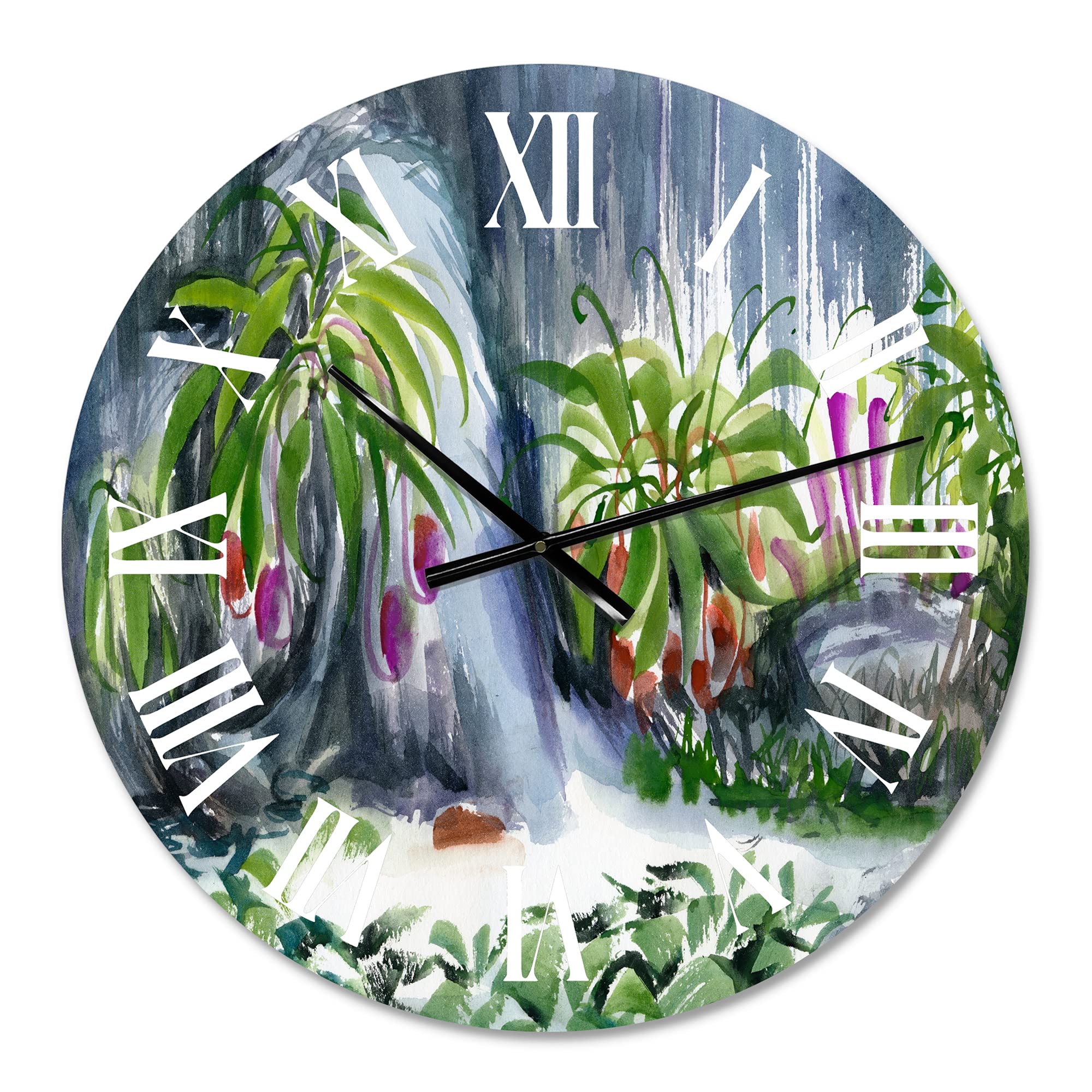 Farmhouse Wall Clock with Tropical Plants Oasis Design - Large Abstract Fractal Wall Decor for Living Room, Bedroom & Kitchen | Perfect for Home, Office & Gift Giving