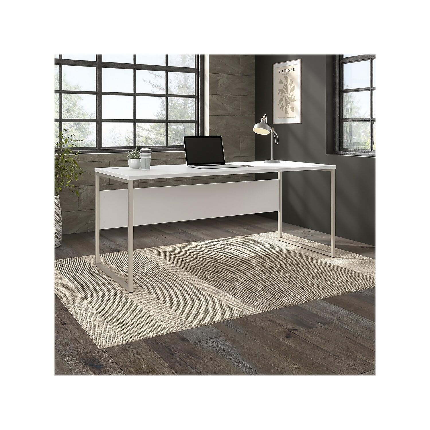 Bush Business Furniture Hybrid 72W x 30D White Computer Desk with Metal Legs - Perfect for Home Office, Study Room & Workspace