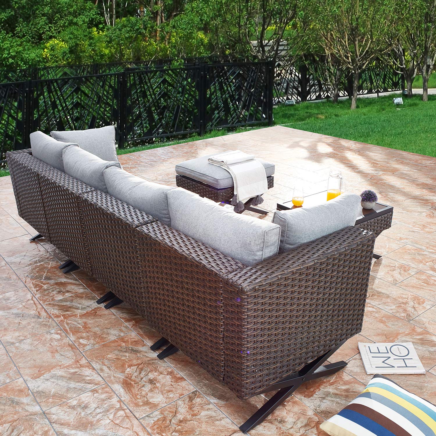 PatioFestival Modern Outdoor Furniture Set - 6-Piece X-Shape Leg Conversation Set with All-Weather Frame for Patio, Garden & Backyard Relaxation