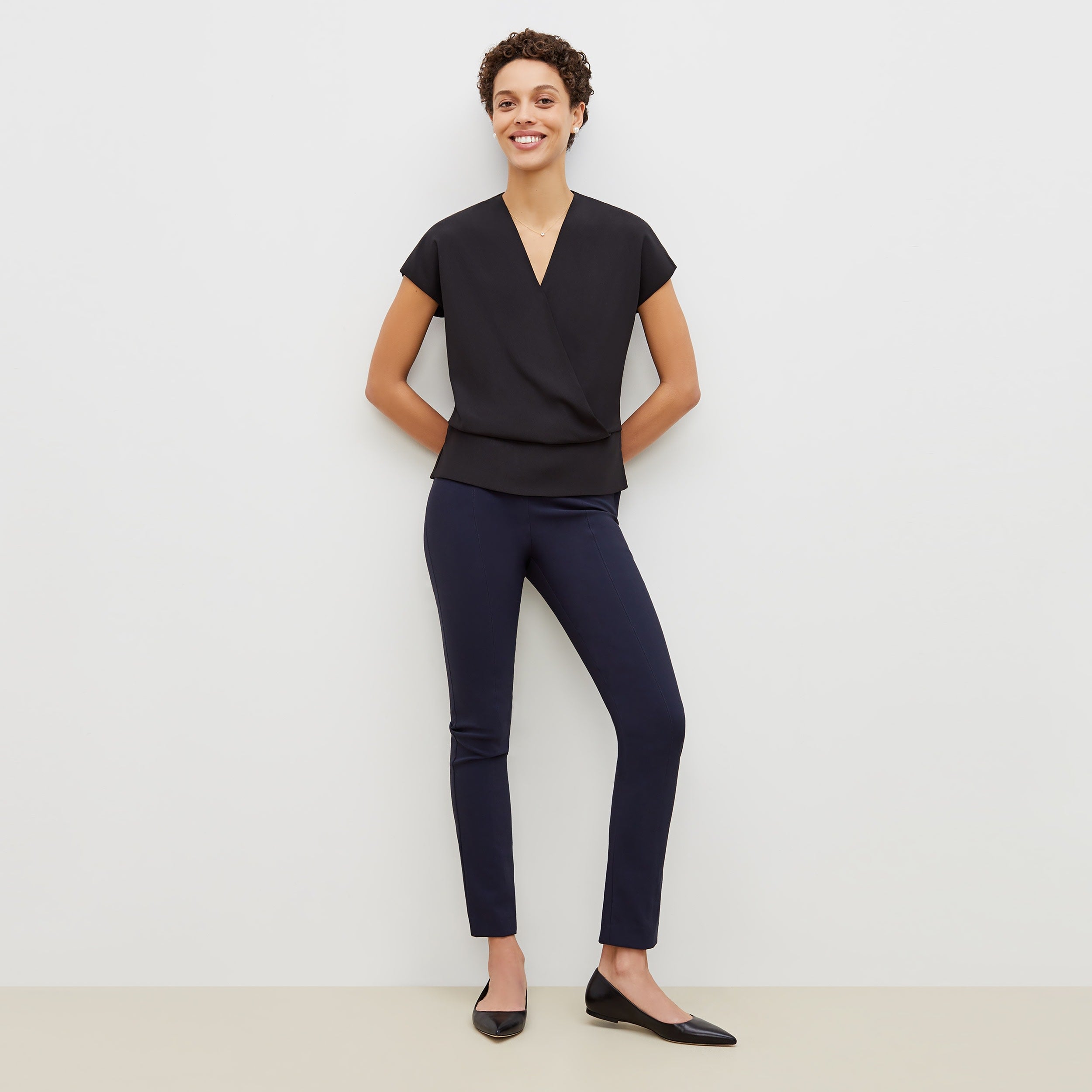 Foster Cigarette Pants for Women - High Waist PowerStretch Slim Fit Trousers in Dark Navy | Perfect for Yoga, Workouts & Casual Wear