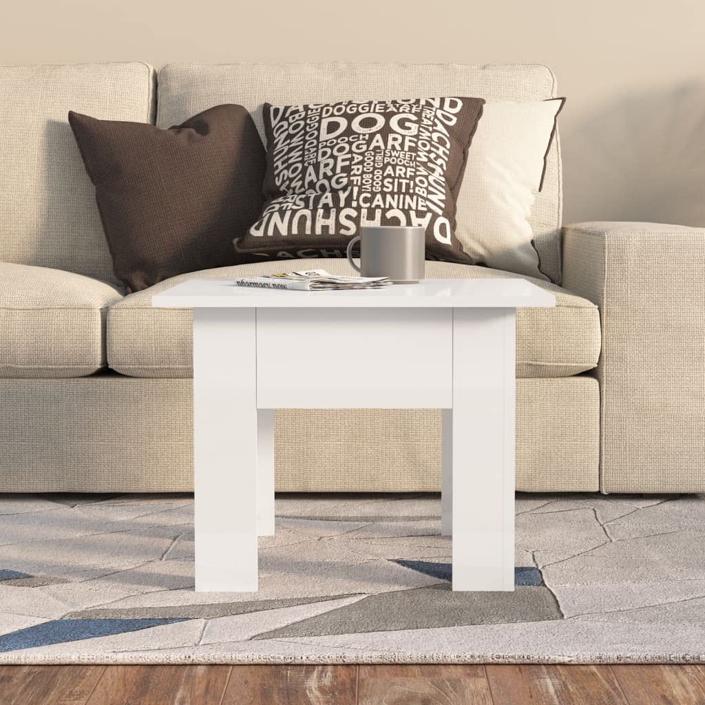 Modern Square Coffee Table for Living Room - High Gloss White 21.7