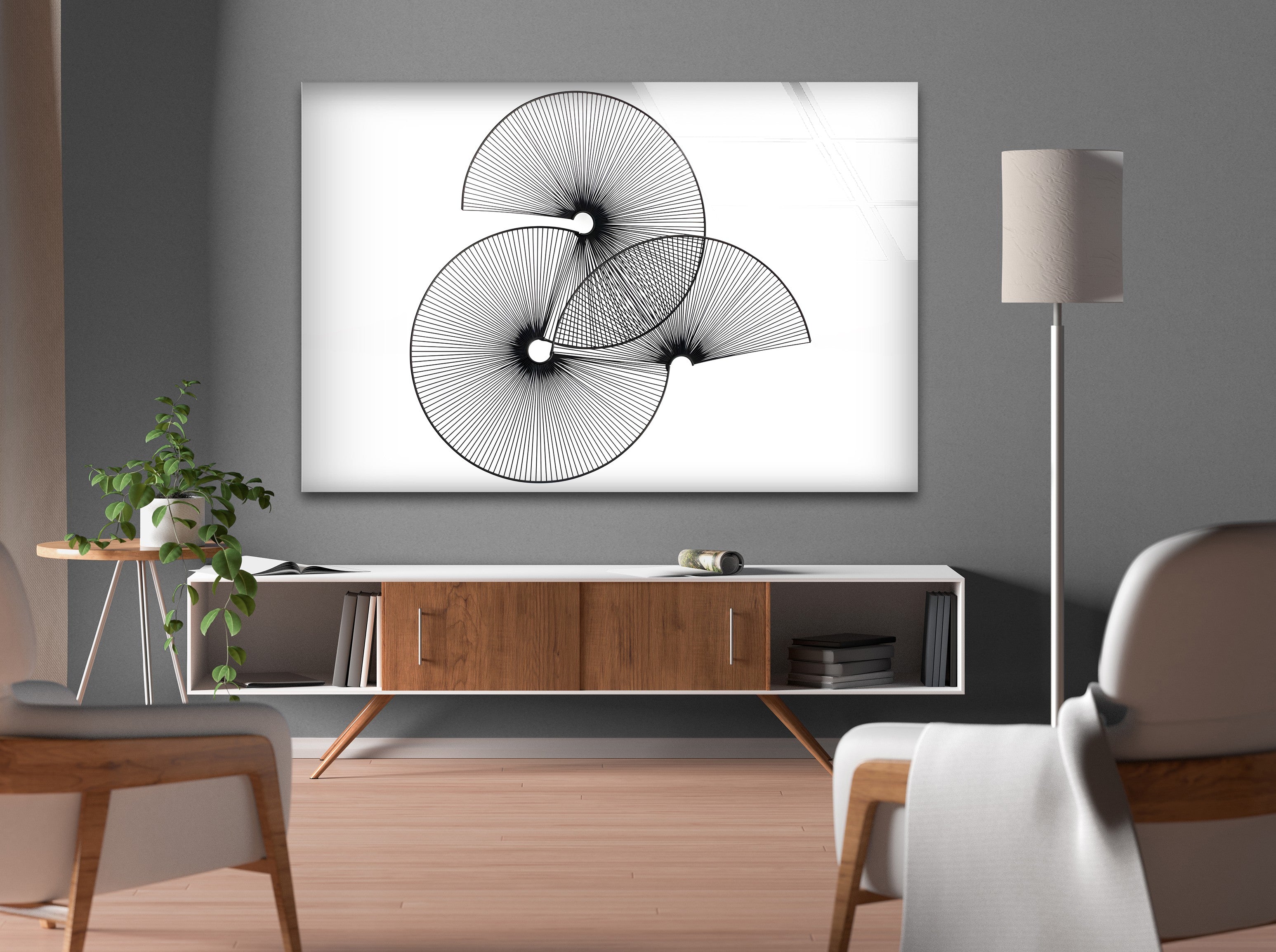 Abstract Geometric Circles Black & White Modern Art Print - Minimalist Wall Decor for Living Room, Office & Bedroom