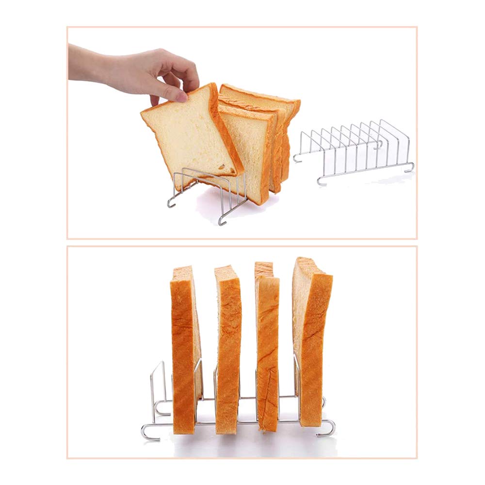 Viudecce 2-Piece Toast Bread Holder with 8 Slicing Holes - Stainless Steel Bread Cooling Rack & Organizer for Kitchen Countertop - Perfect for Toasting, Serving, and Storing Bread Slices