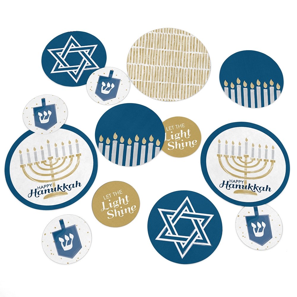 Happy Hanukkah Giant Circle Confetti - 27-Piece Chanukah Party Decorations Set for Table Scatter, Photo Backdrops & Holiday Celebrations
