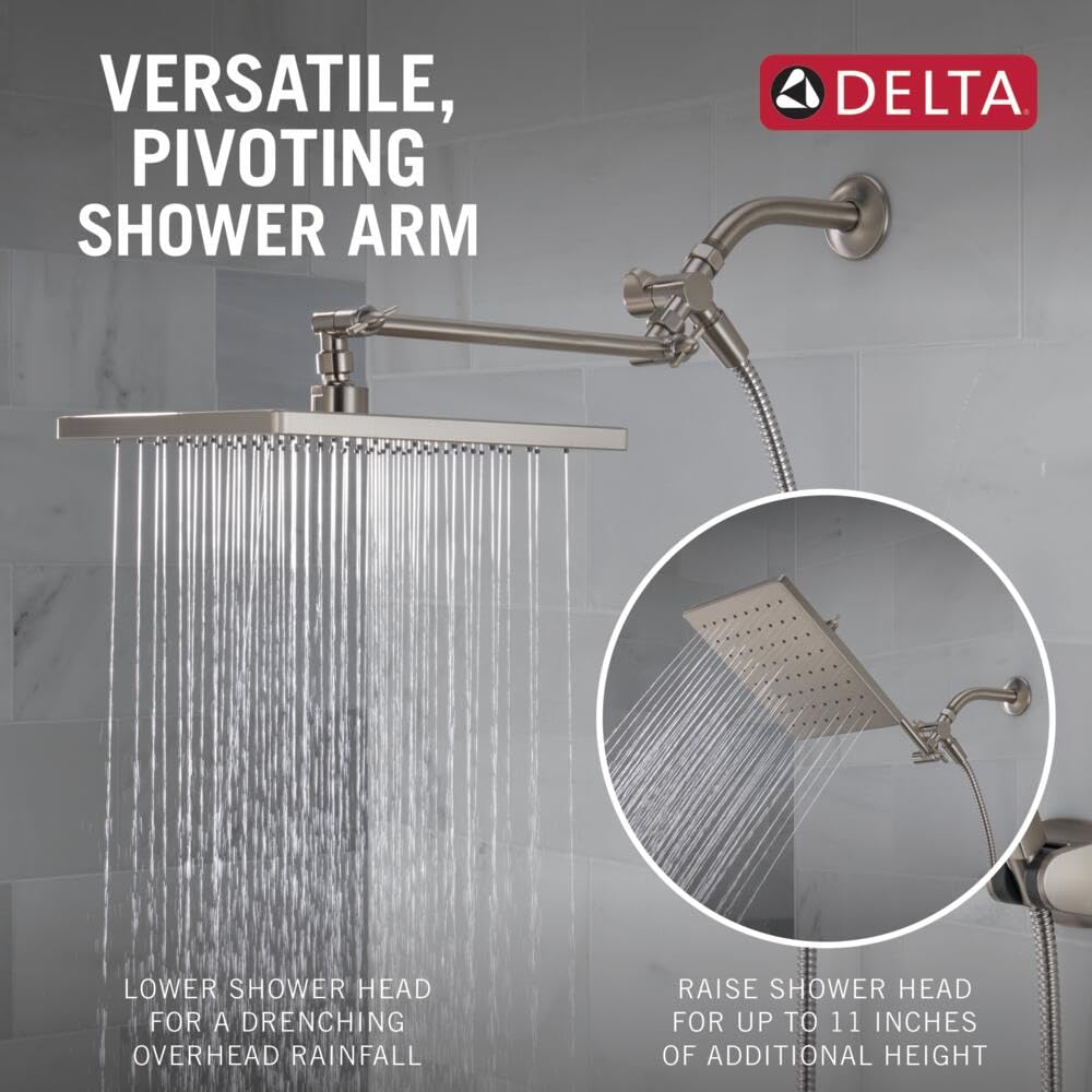 Delta Faucet 10-Inch Raincan Shower Head with Handheld Shower Combo - Brushed Nickel Square Rainfall Shower Head - 1.75 GPM Flow Rate - Spotshield Finish - Perfect for Luxurious Spa-Like Showers and Easy Cleaning (Model 75527-SN)