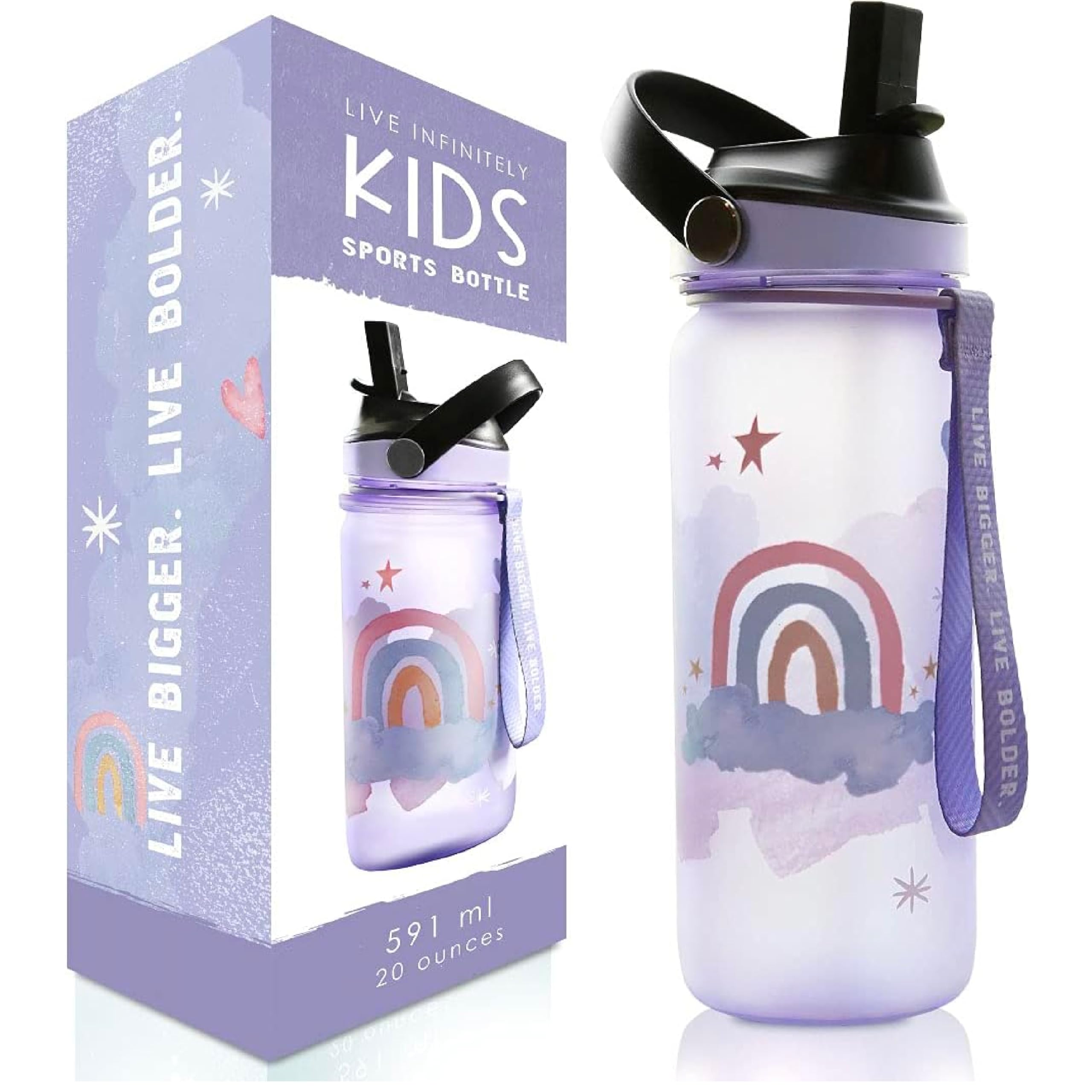 Live Infinitely 20oz Kids Water Bottle with Straw - BPA Free, Dishwasher Safe, Leak Proof Water Bottle for Boys & Girls - Perfect for School, Sports, and Outdoor Activities