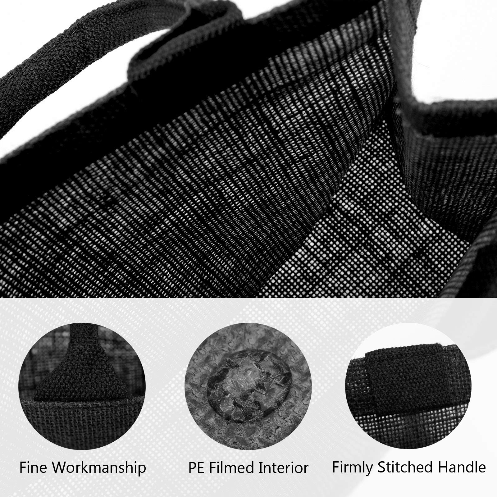 Segarty 3 Pack Large Black Burlap Jute Reusable Canvas Tote Bags with Handles - Eco-Friendly Blank Bulk Totes for Bridesmaid Wedding Favors, Women's Grocery Shopping, Bachelorette Party & Beach Trips | Perfect for Farmers Market, Picnics & Everyday Use
