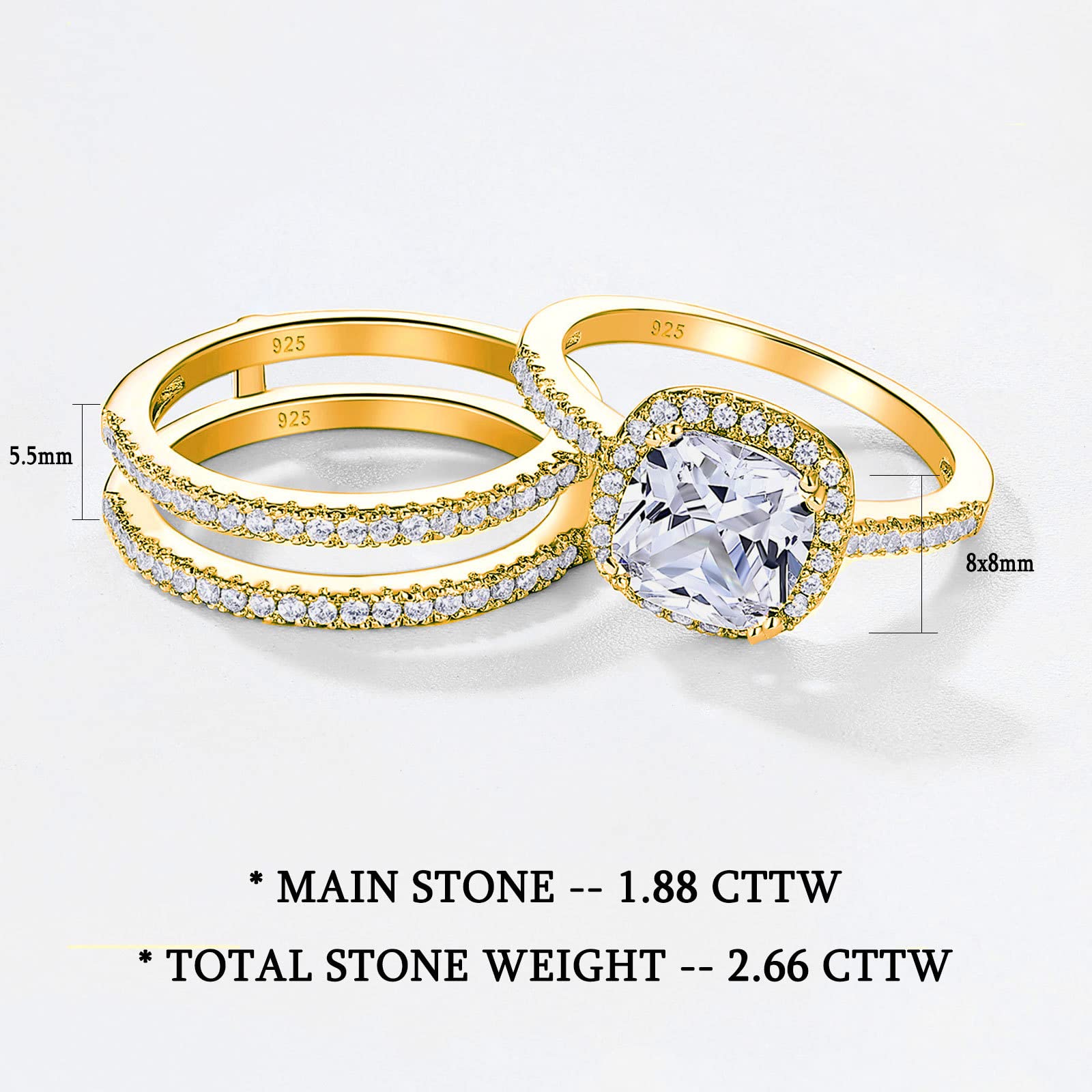 2.66CT Women's Wedding Engagement Ring Set - 925 Sterling Silver Cushion Halo CZ Bridal Ring Enhancer - Size 4-12 - Perfect for Proposals, Anniversaries & Special Occasions