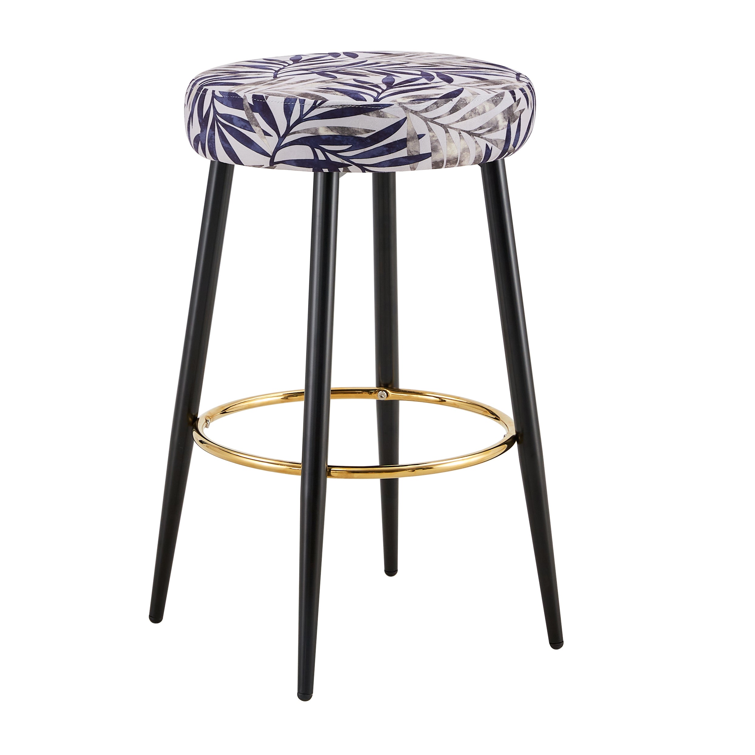 2 Pack Counter Height Bar Stools - 24 Inch PU Upholstered Dining Chairs with Golden Footrest, Velvet Silver Leaves Design for Kitchen Island, Coffee Shop, Home Bar & Balcony - Modern Kitchen Stools for Dining & Entertaining