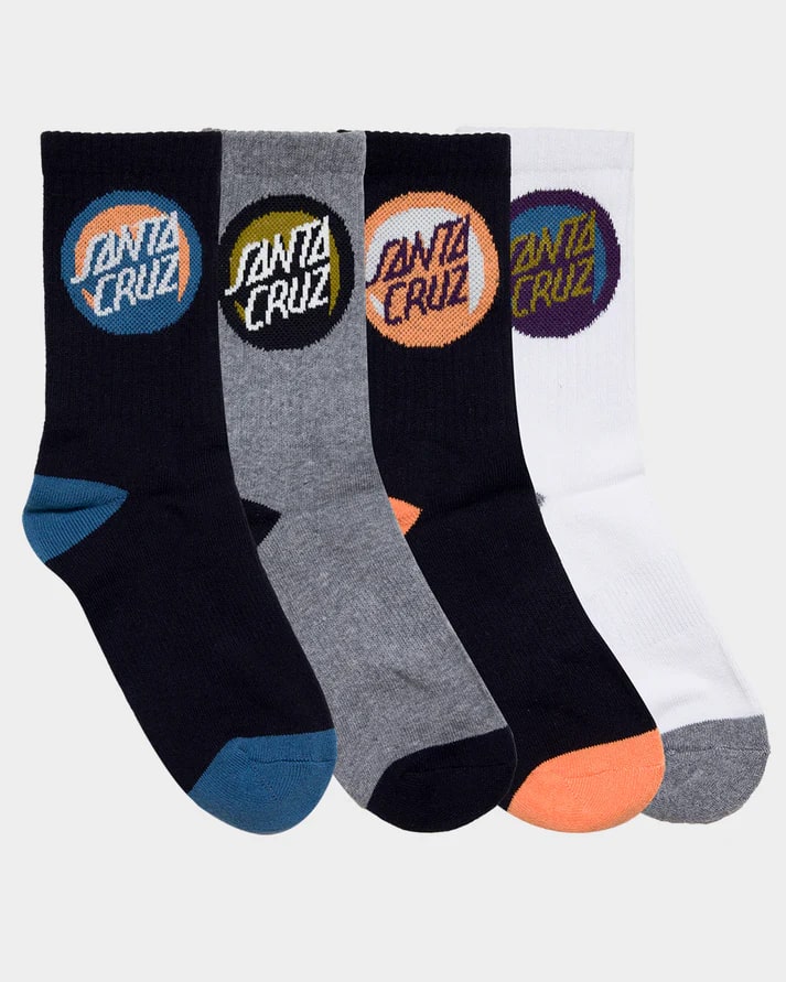 Santa Cruz Bold Shadow Dot Boys Crew Socks 4 Pack - Cool Ankle Socks for Kids - Perfect for School, Sports & Everyday Wear