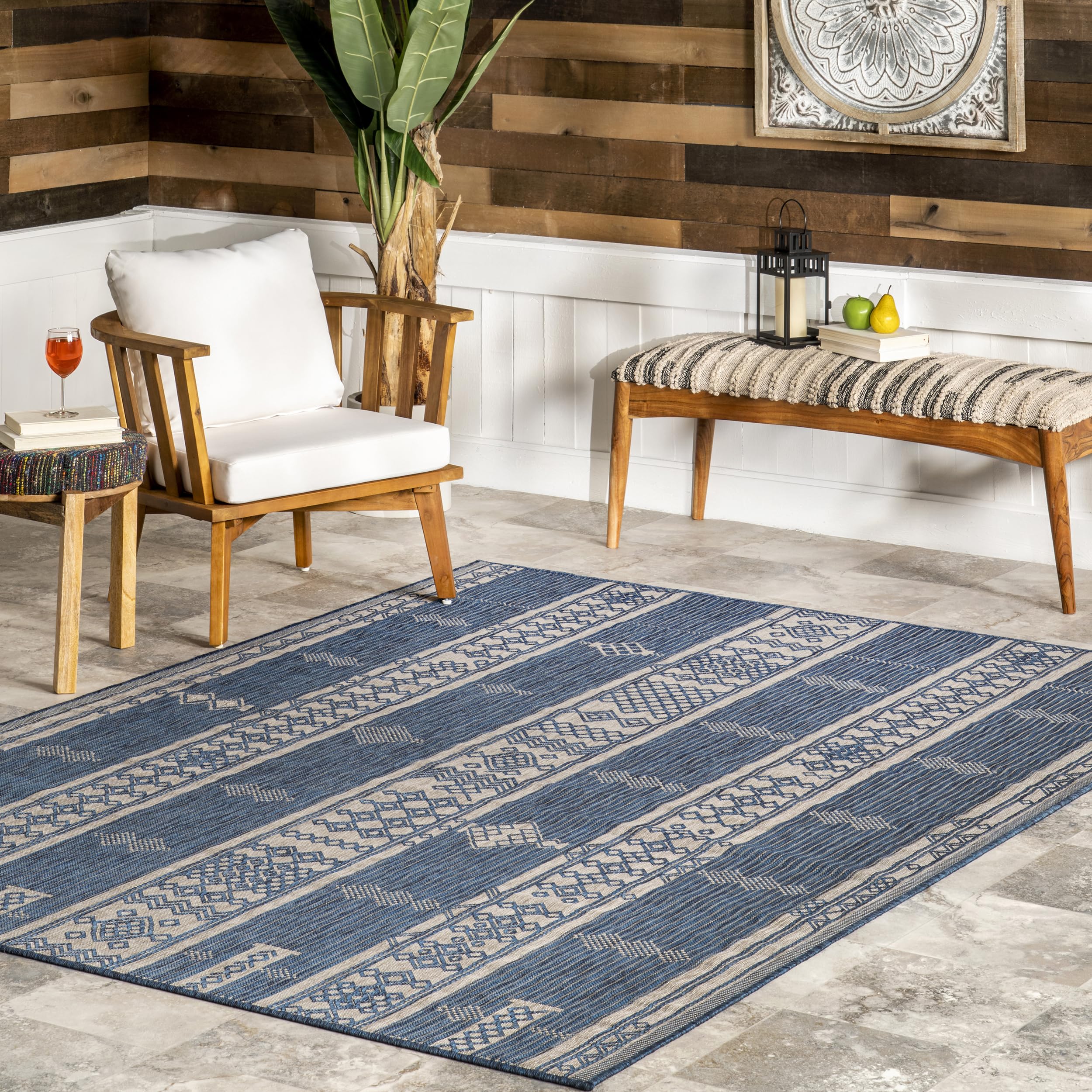 nuLOOM 5' x 8' Outdoor Performance Rug - Stain & Weather Resistant, High Traffic - Perfect for Patio, Balcony, Deck & Backyard - Leigh Blue Design