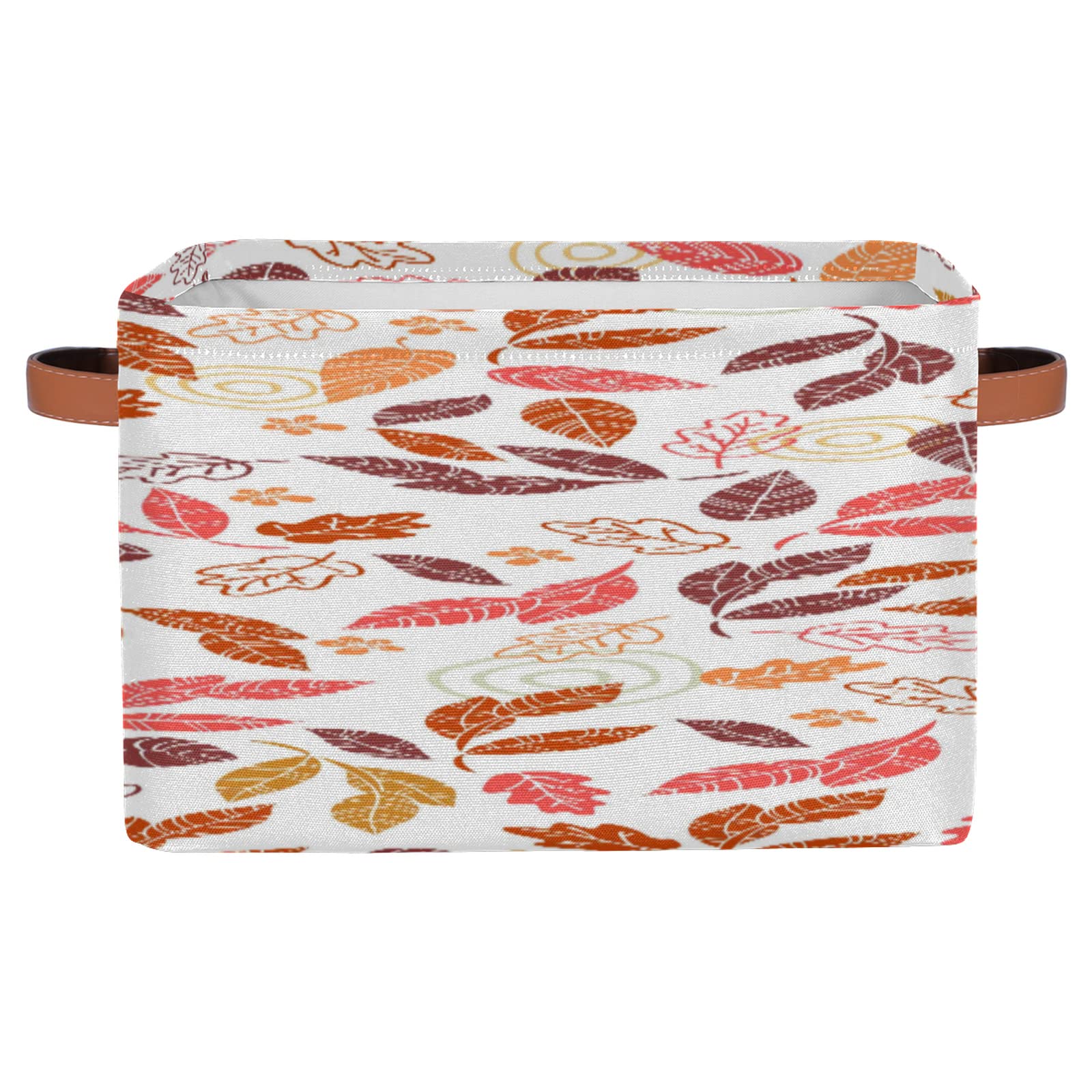Fall Leaves Pattern Rectangle Storage Basket with Handles - Waterproof Canvas Collapsible Organizer Bin for Toys, Books, Clothes | Perfect for Home Organization, Nursery, Closet & Gift Giving