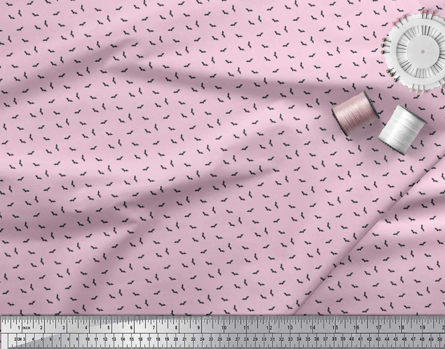 Soimoi Pink Polyester Crepe Fabric by The Yard - 42 Inch Wide Bat Bird Print Shirting Material - Whimsical Floral Design for Dresses, Blouses & DIY Craft Projects