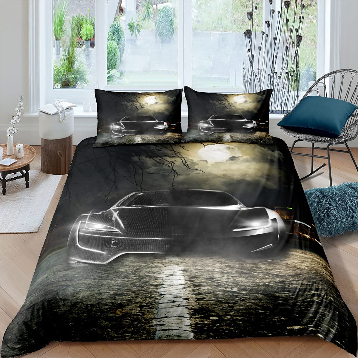 Kids Racing Car Duvet Cover Set - Full Size 3 Piece Sports Car Bedding with 2 Pillowcases | Soft Microfiber Comforter Cover for Boys & Girls | Extreme Sport Themed Bedroom Decor for Race Car Lovers