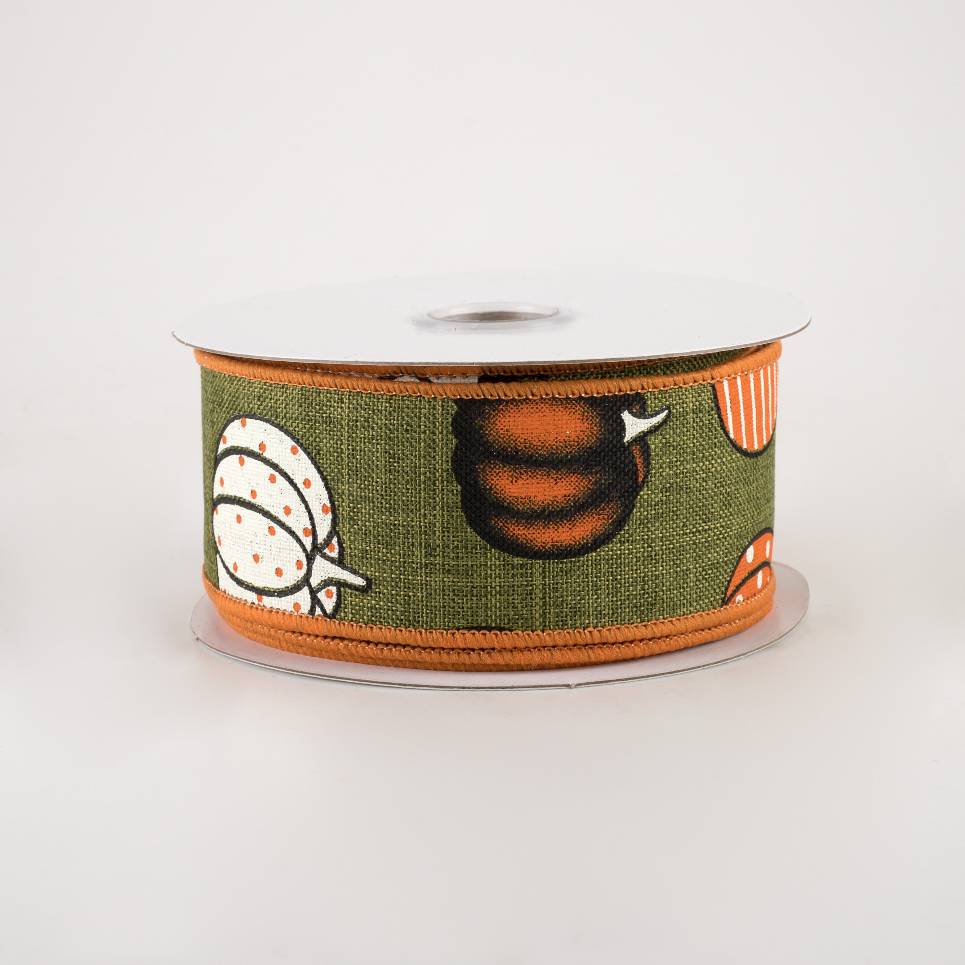 1.5 Inch Patterned Pumpkins Linen Ribbon - Moss Green (10 Yards) for Fall Crafts, Gift Wrapping, and Home Decor