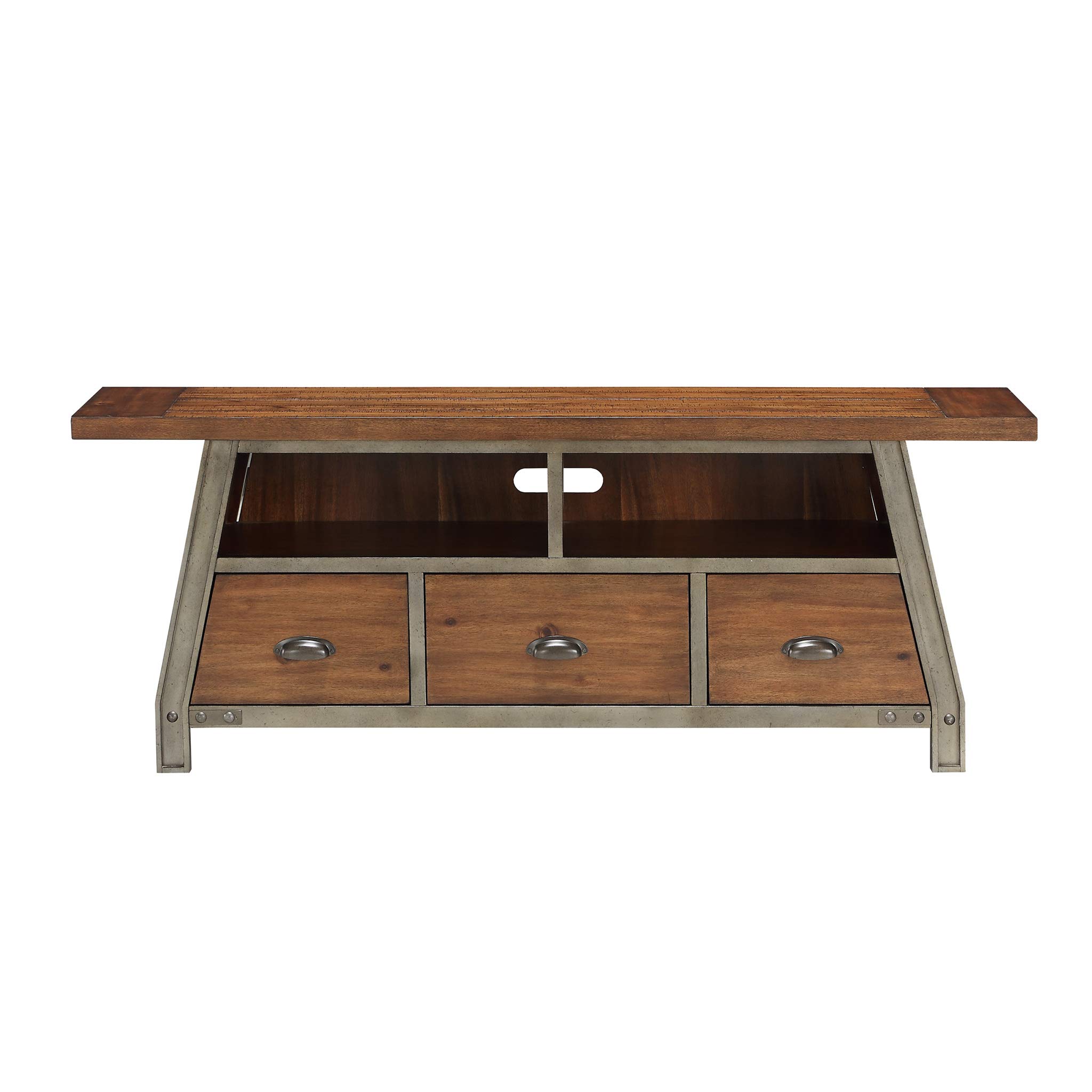 Homelegance 64 Inch TV Stand with Storage Shelf - Rustic Brown Wood Entertainment Center for Living Room, Bedroom & Home Theater