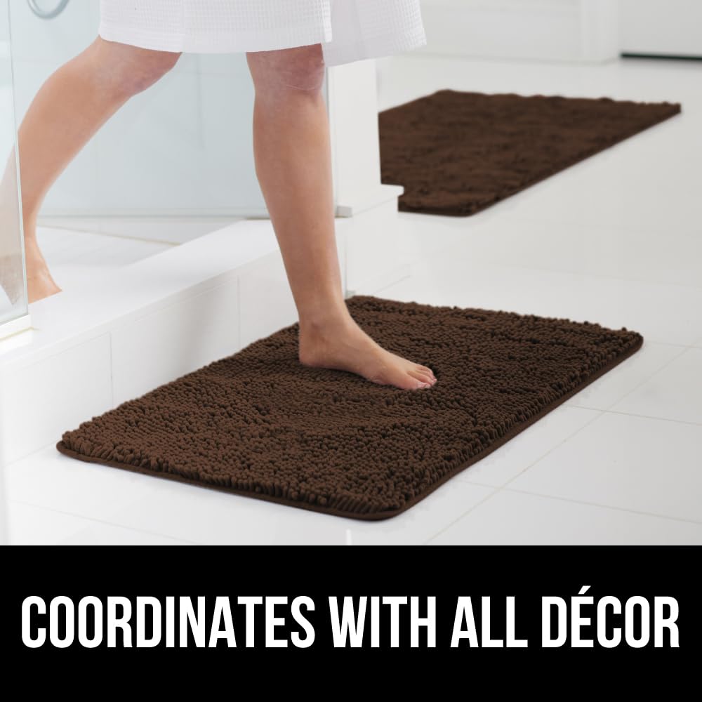 Gorilla Grip Soft Chenille Bathroom Rug Set - 2 Piece Absorbent Microfiber Toilet Mat & 30x20 Carpet, Quick-Dry Washable Bath Mats for Home Decor, Brown | Perfect for Bathroom Floor, Shower Area & Vanity Space