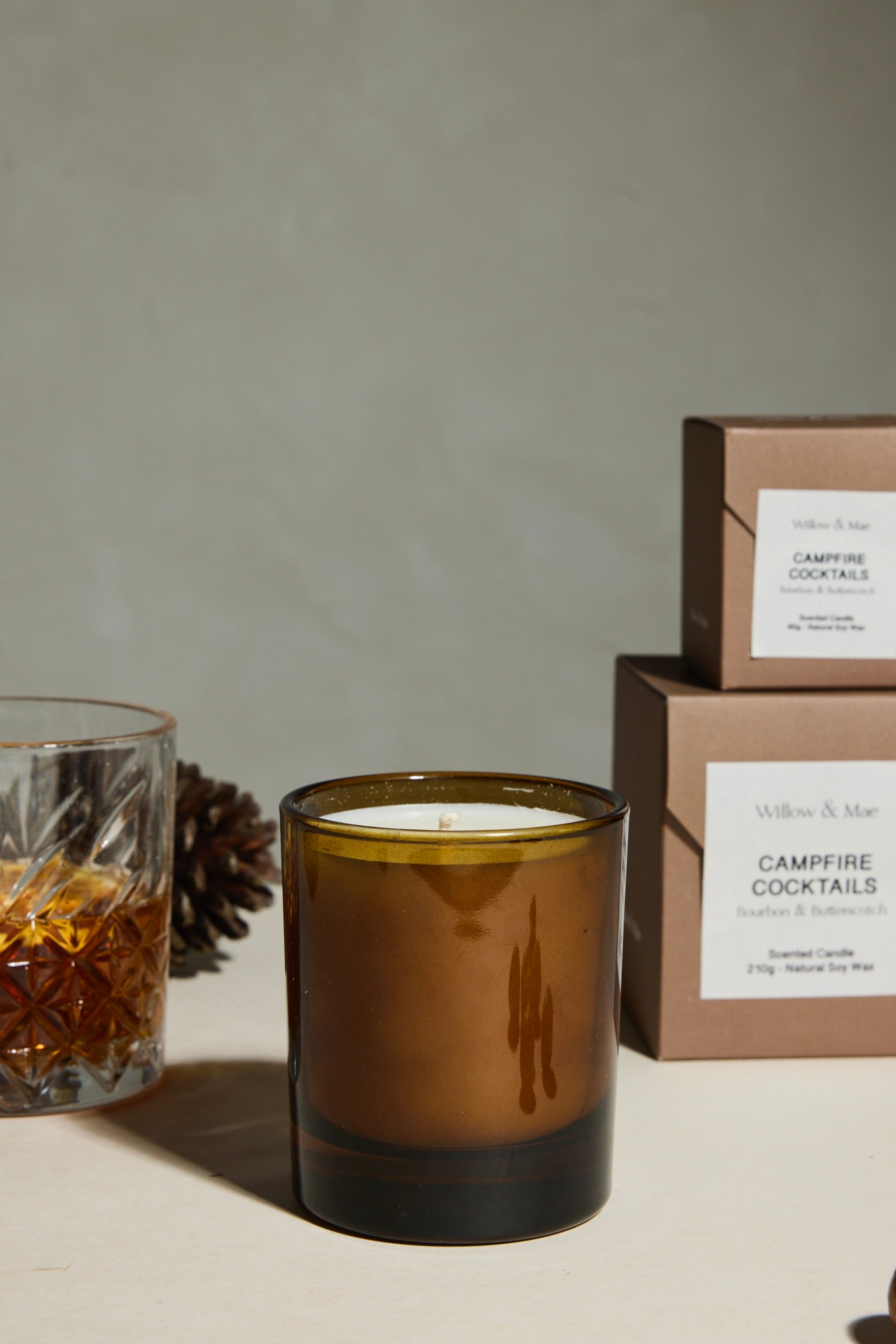 Premium Bourbon & Butterscotch Scented Soy Candle - 210g | Handmade Campfire Cocktails Inspired Candle for Cozy Home, Romantic Dinner & Relaxing Bath Time