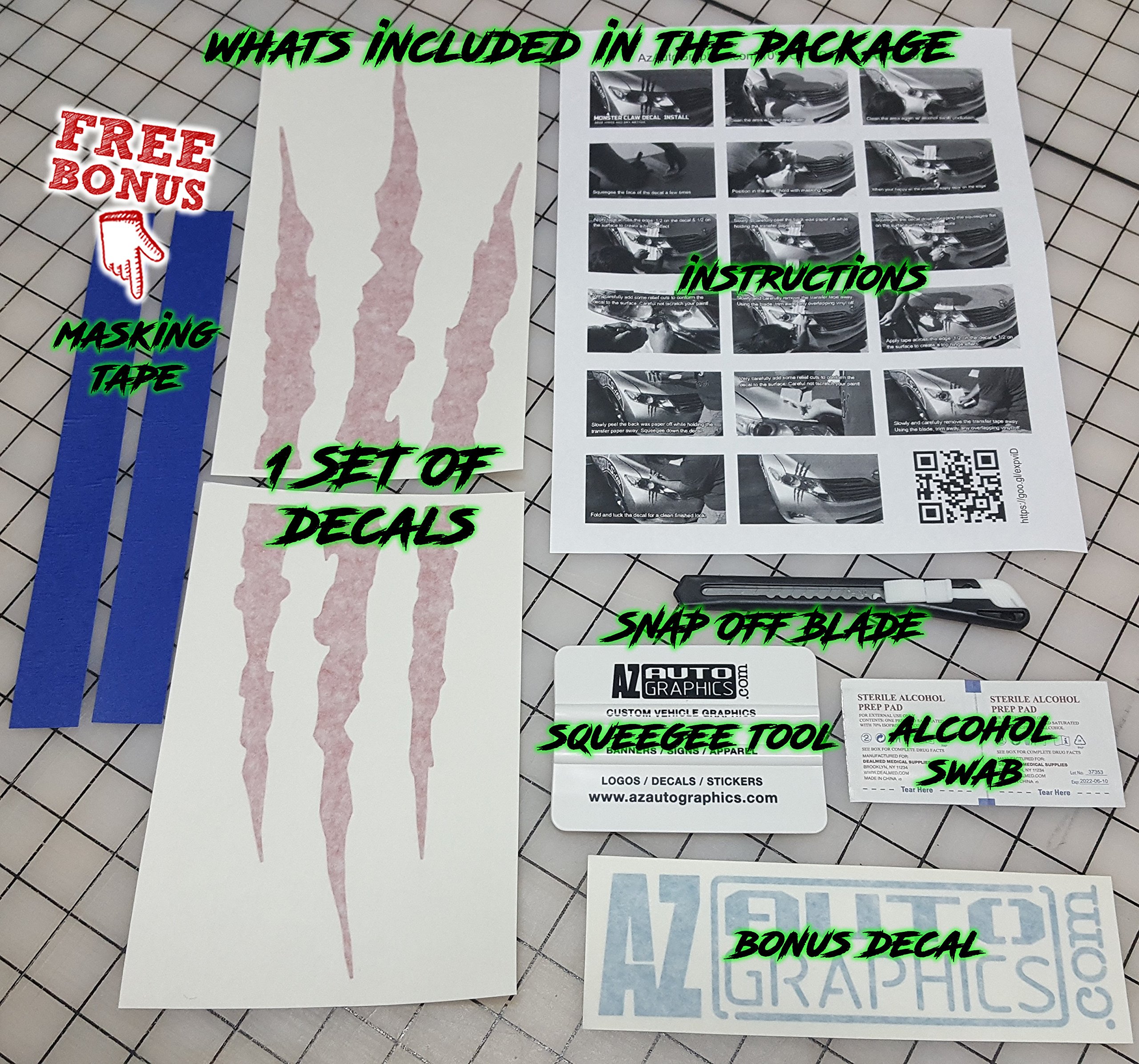 Az Auto Graphics Claw Decal Headlight Monster Scar Kit - Realistic Tear & Scratch Stickers for Cars & Trucks (Red) - Perfect for Halloween Decor, Car Shows & Themed Events