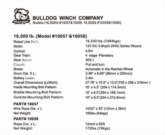 Bulldog Winch HD 16500lb Winch with 80ft Synthetic Rope - Heavy Duty Off-Road Recovery & Towing for Trucks, Jeeps, ATVs